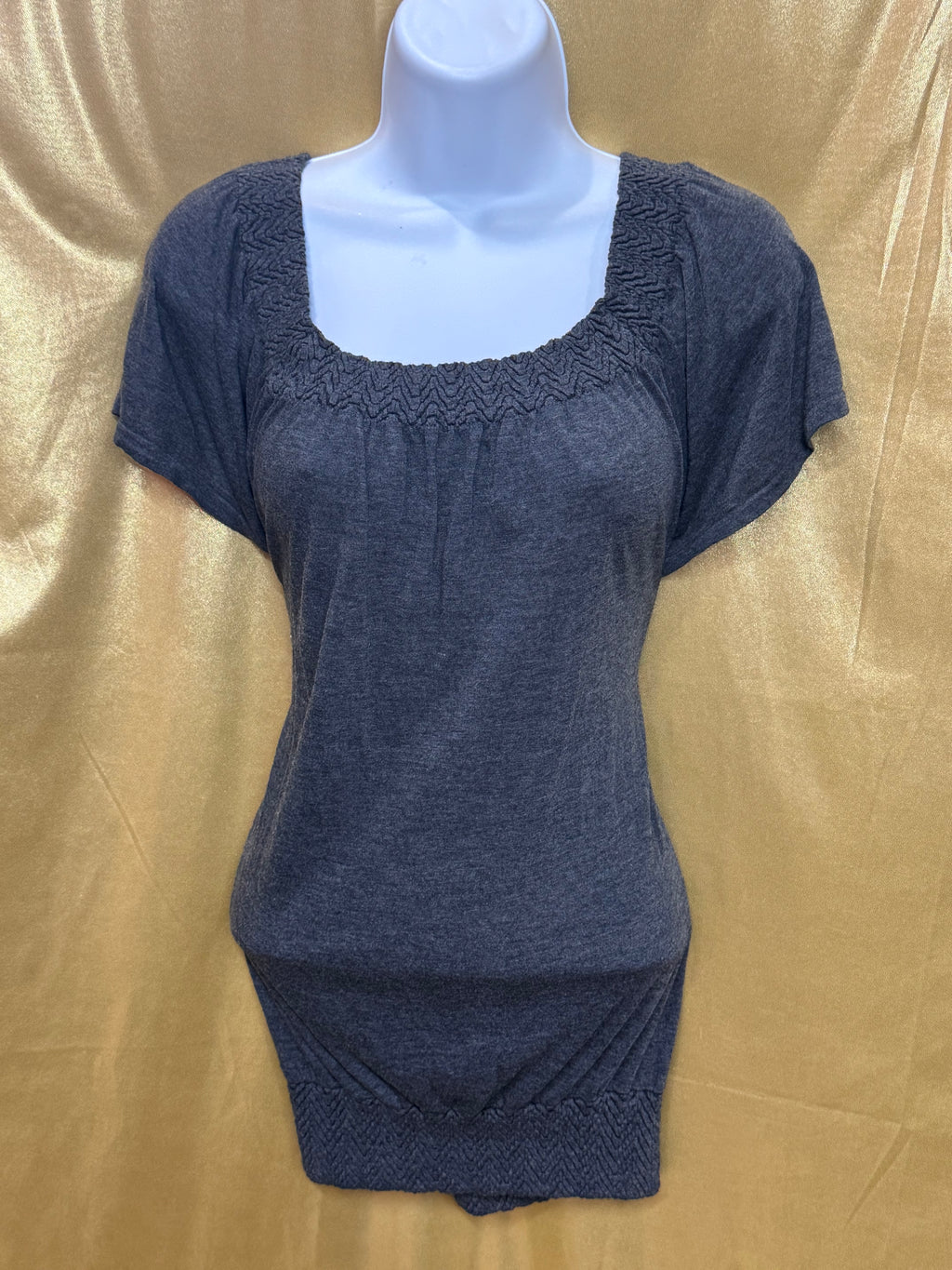 M. Rena Gray Square Neck Short Sleeve Knit Top Size L | Made in USA