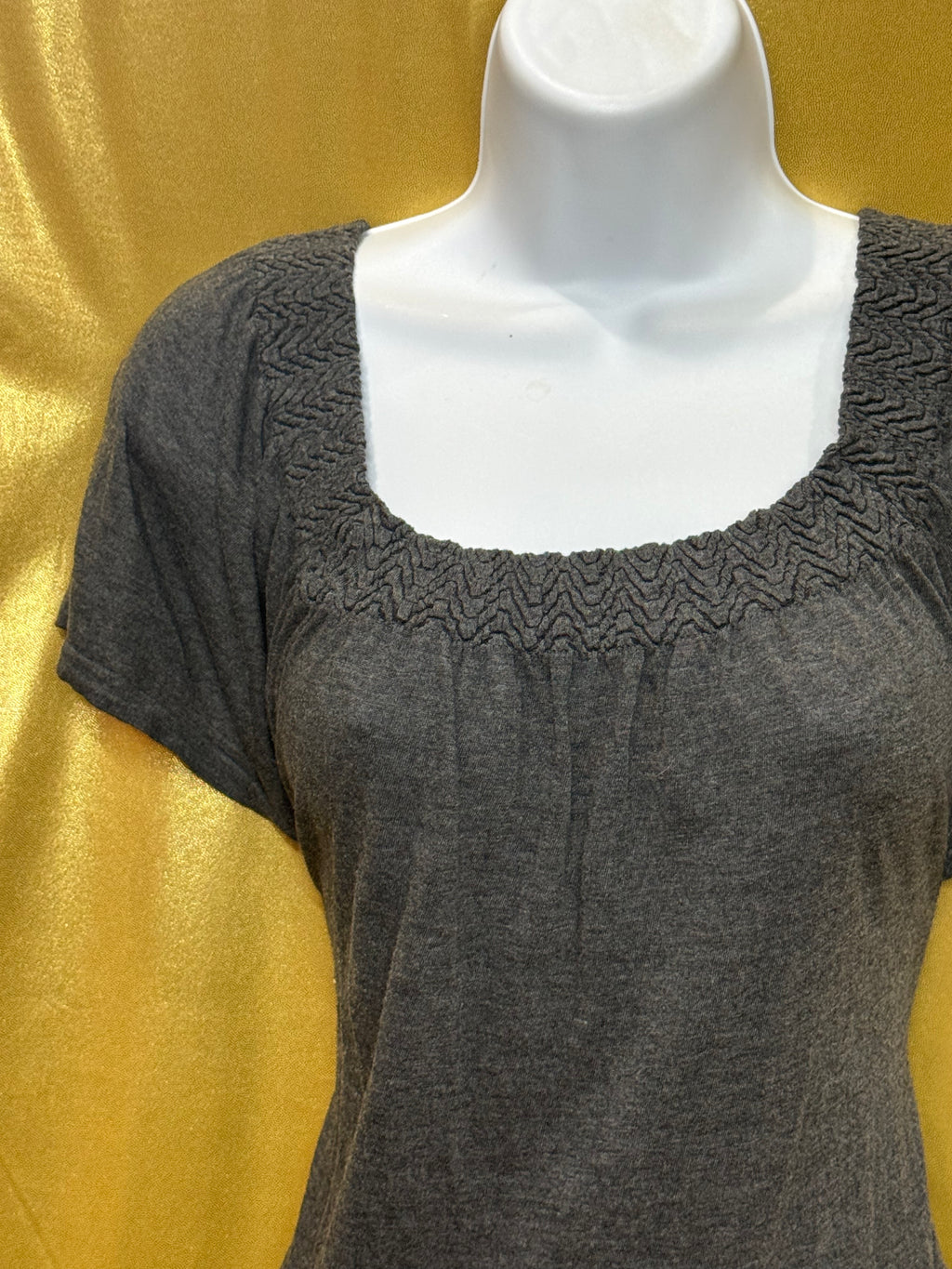 M. Rena Gray Square Neck Short Sleeve Knit Top Size L | Made in USA