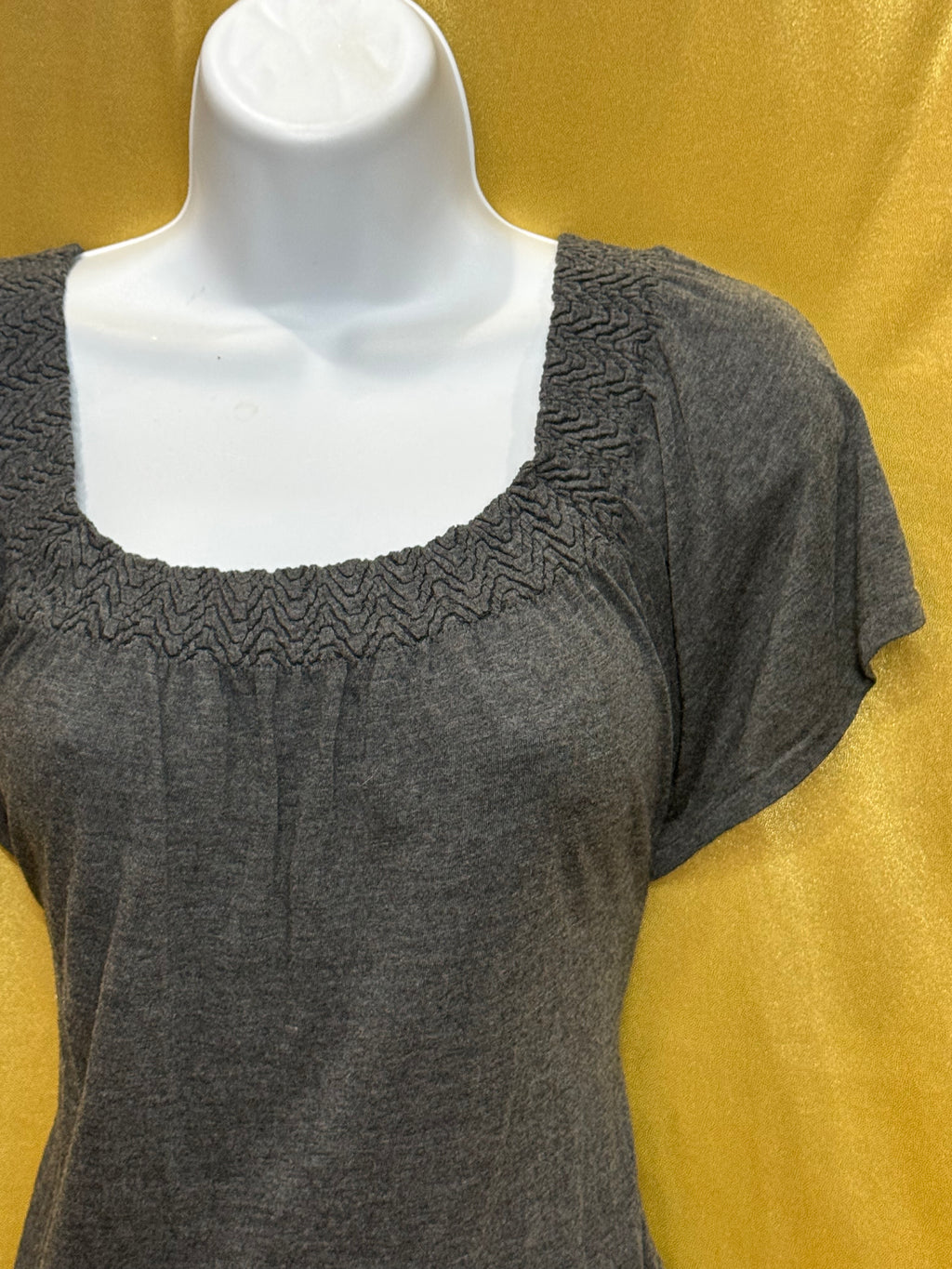M. Rena Gray Square Neck Short Sleeve Knit Top Size L | Made in USA