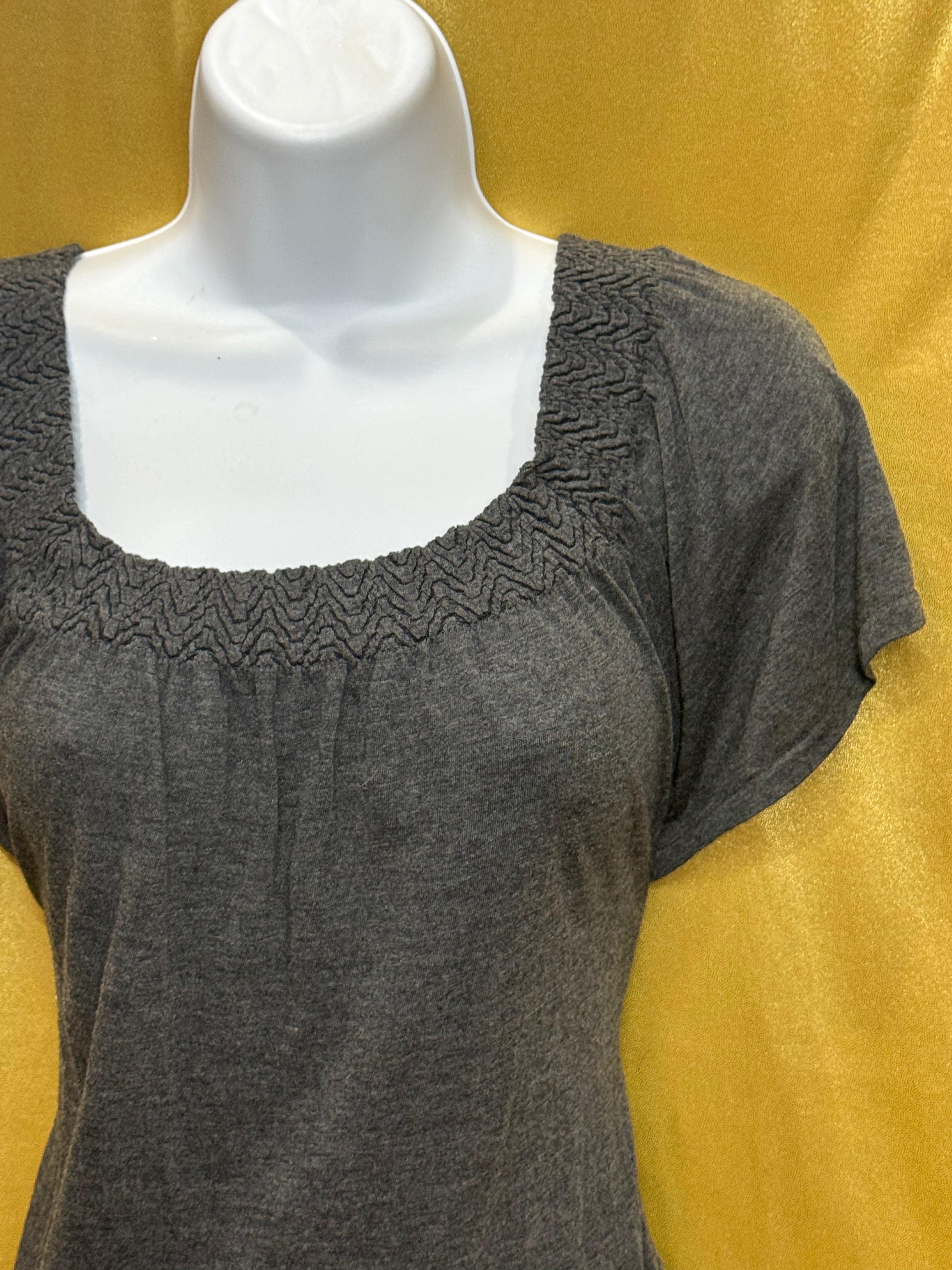 M. Rena Gray Square Neck Short Sleeve Knit Top Size L | Made in USA