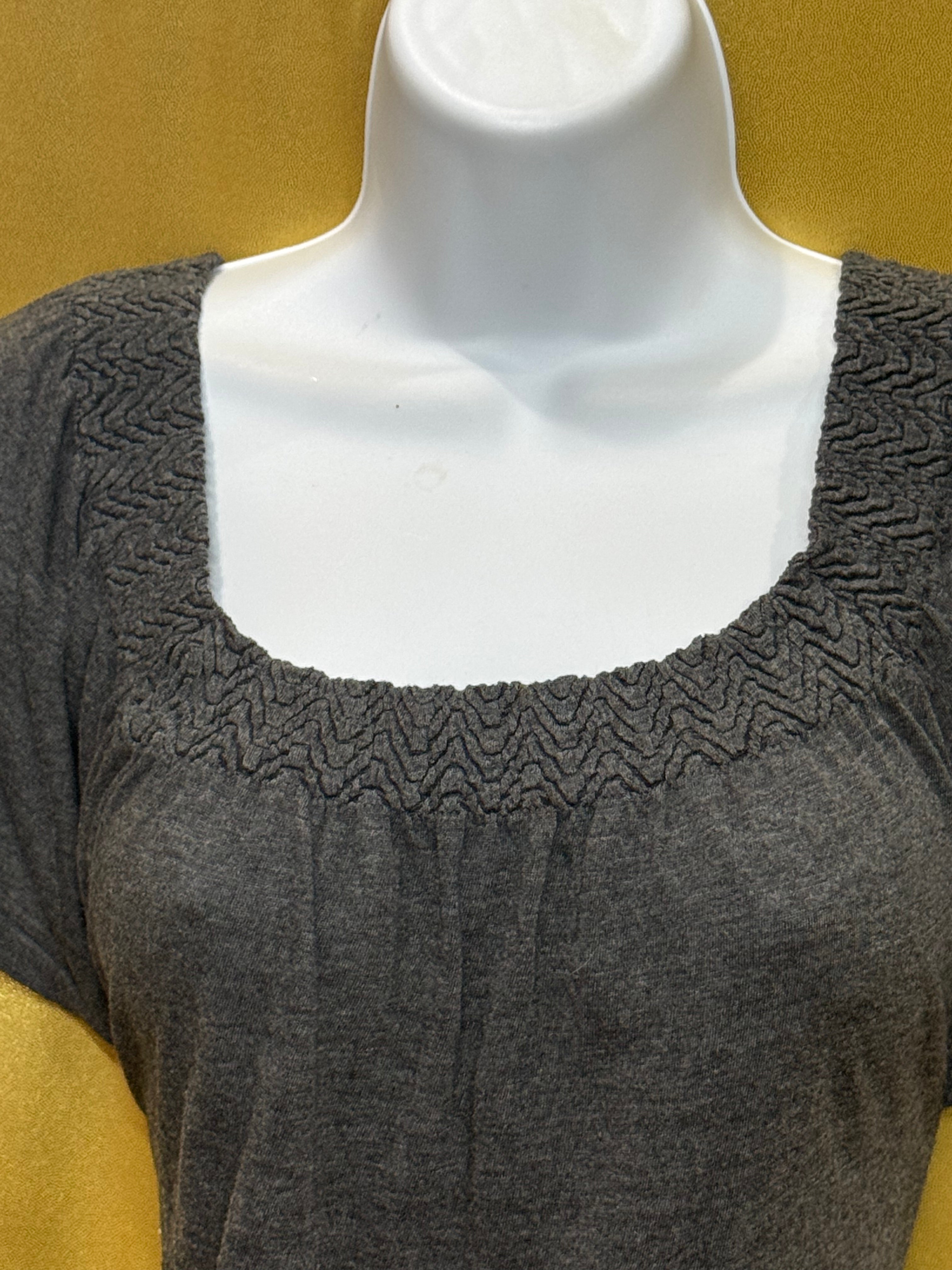 M. Rena Gray Square Neck Short Sleeve Knit Top Size L | Made in USA