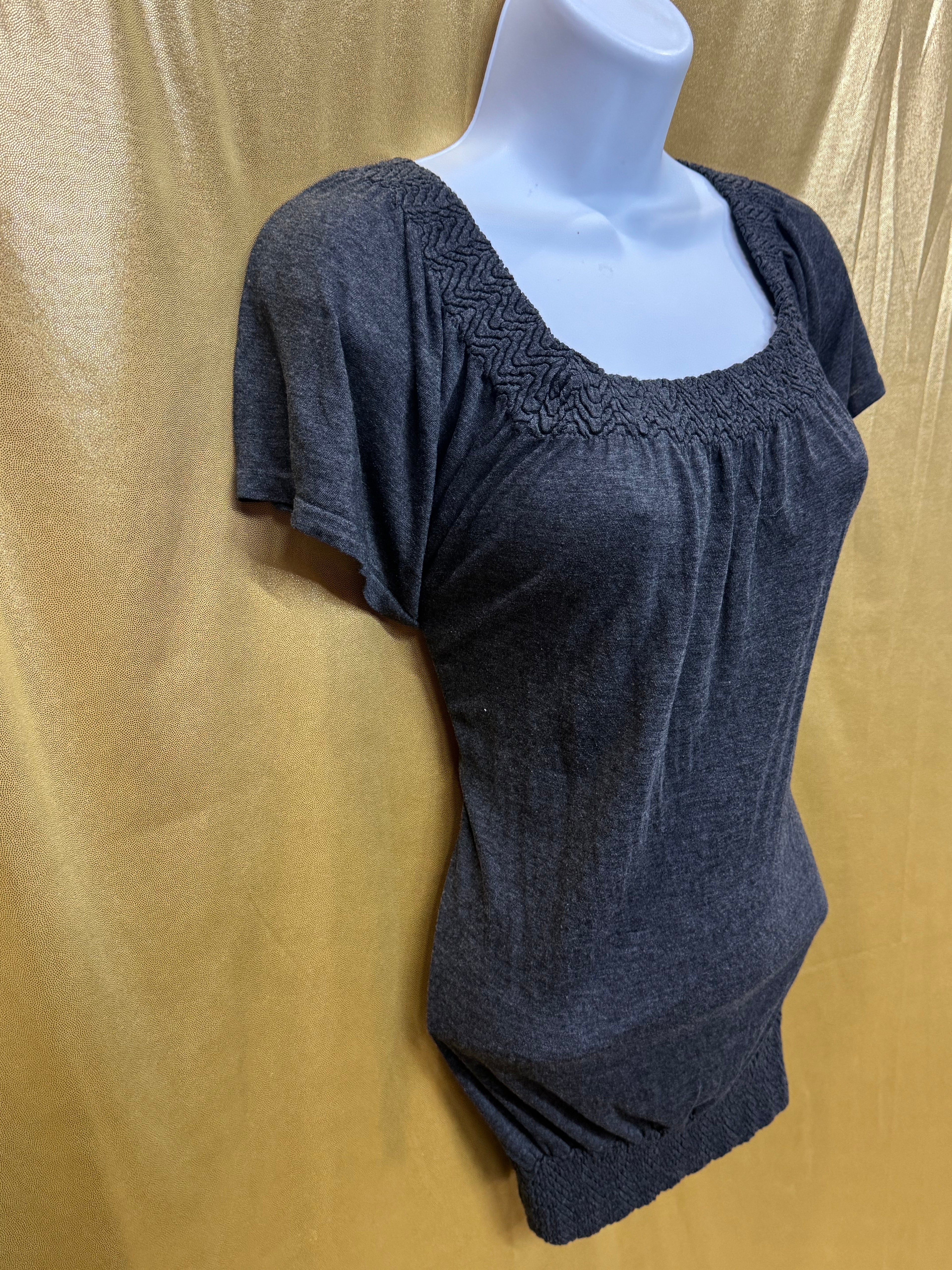 M. Rena Gray Square Neck Short Sleeve Knit Top Size L | Made in USA