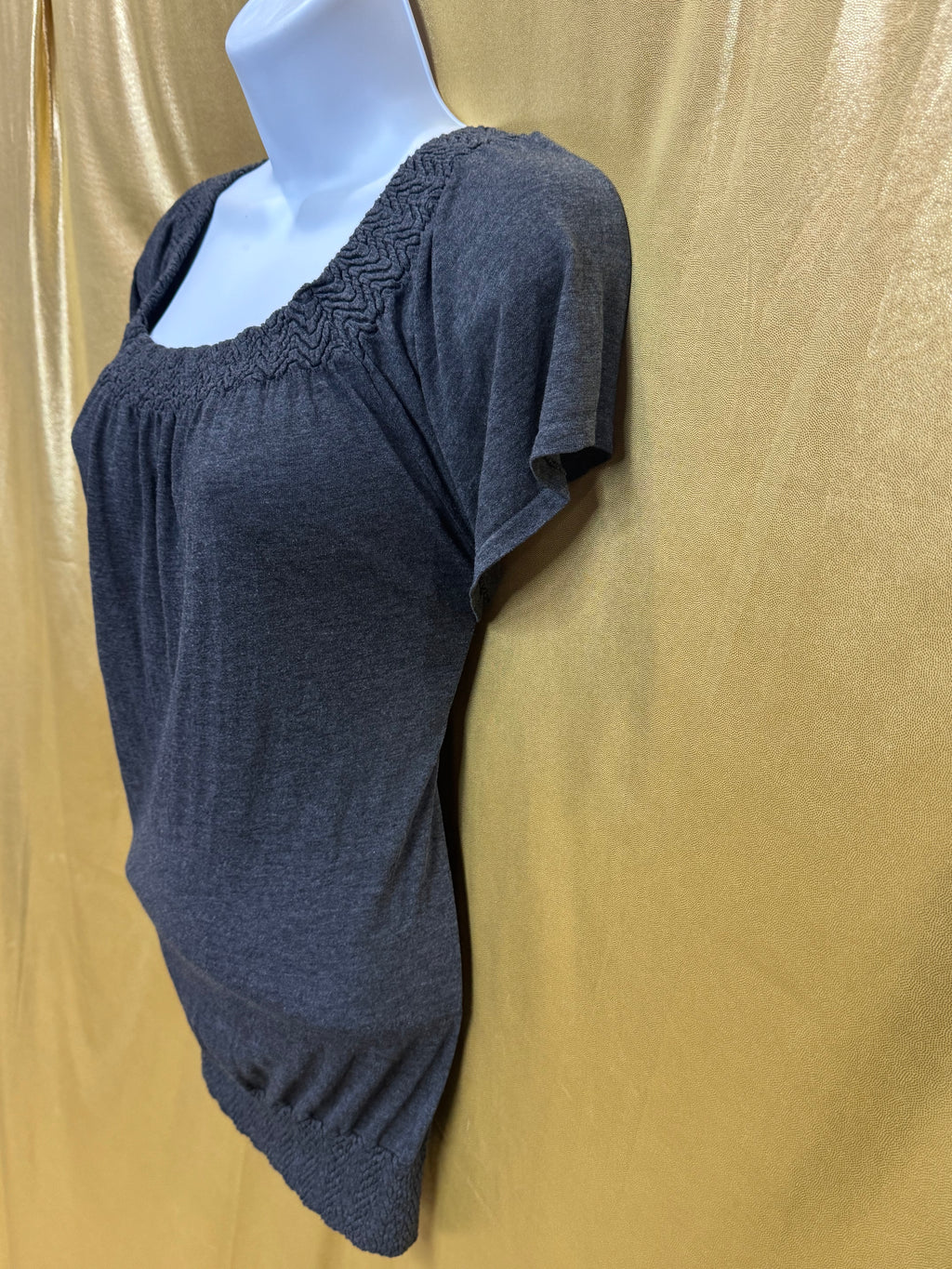 M. Rena Gray Square Neck Short Sleeve Knit Top Size L | Made in USA