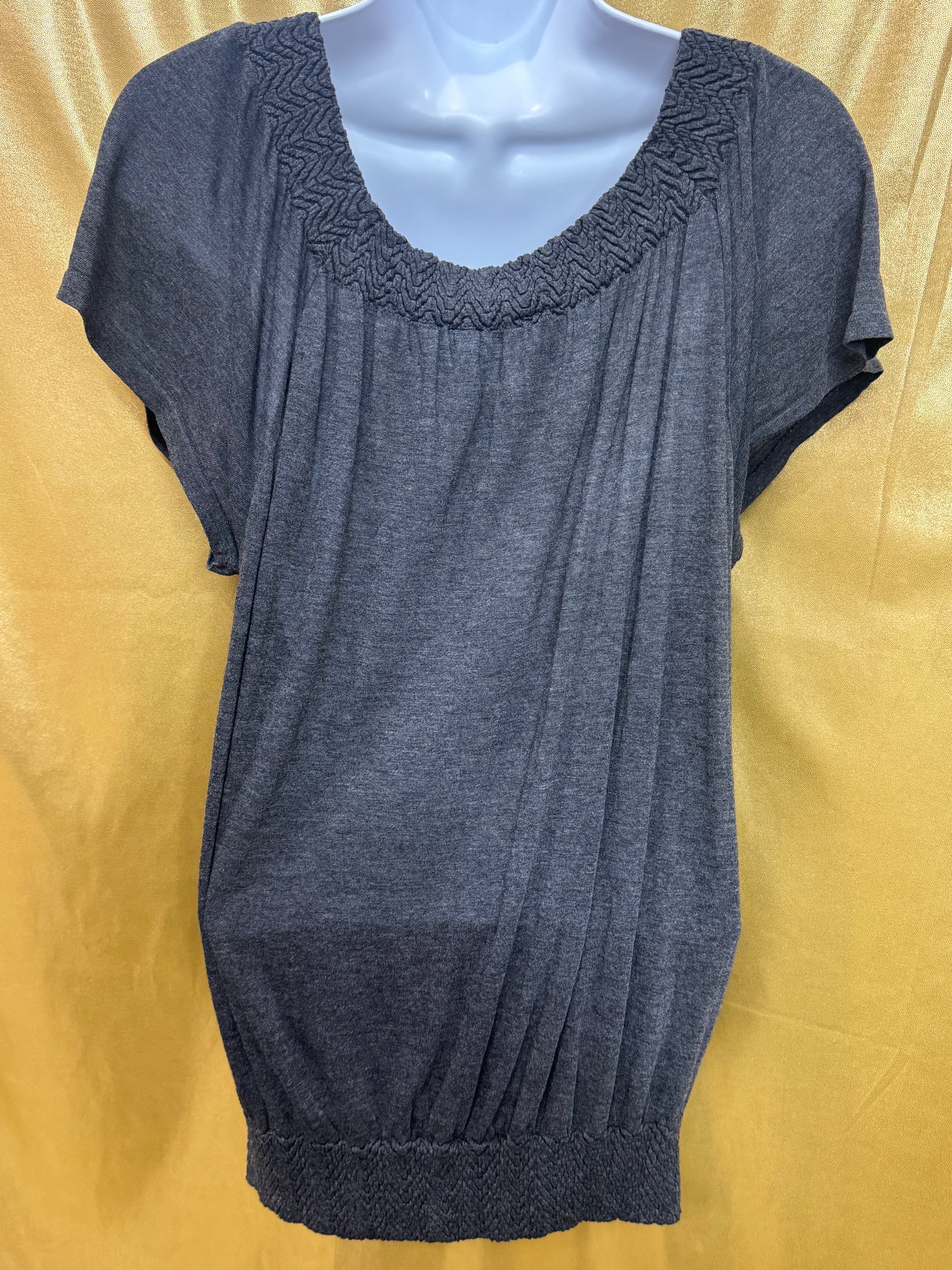 M. Rena Gray Square Neck Short Sleeve Knit Top Size L | Made in USA