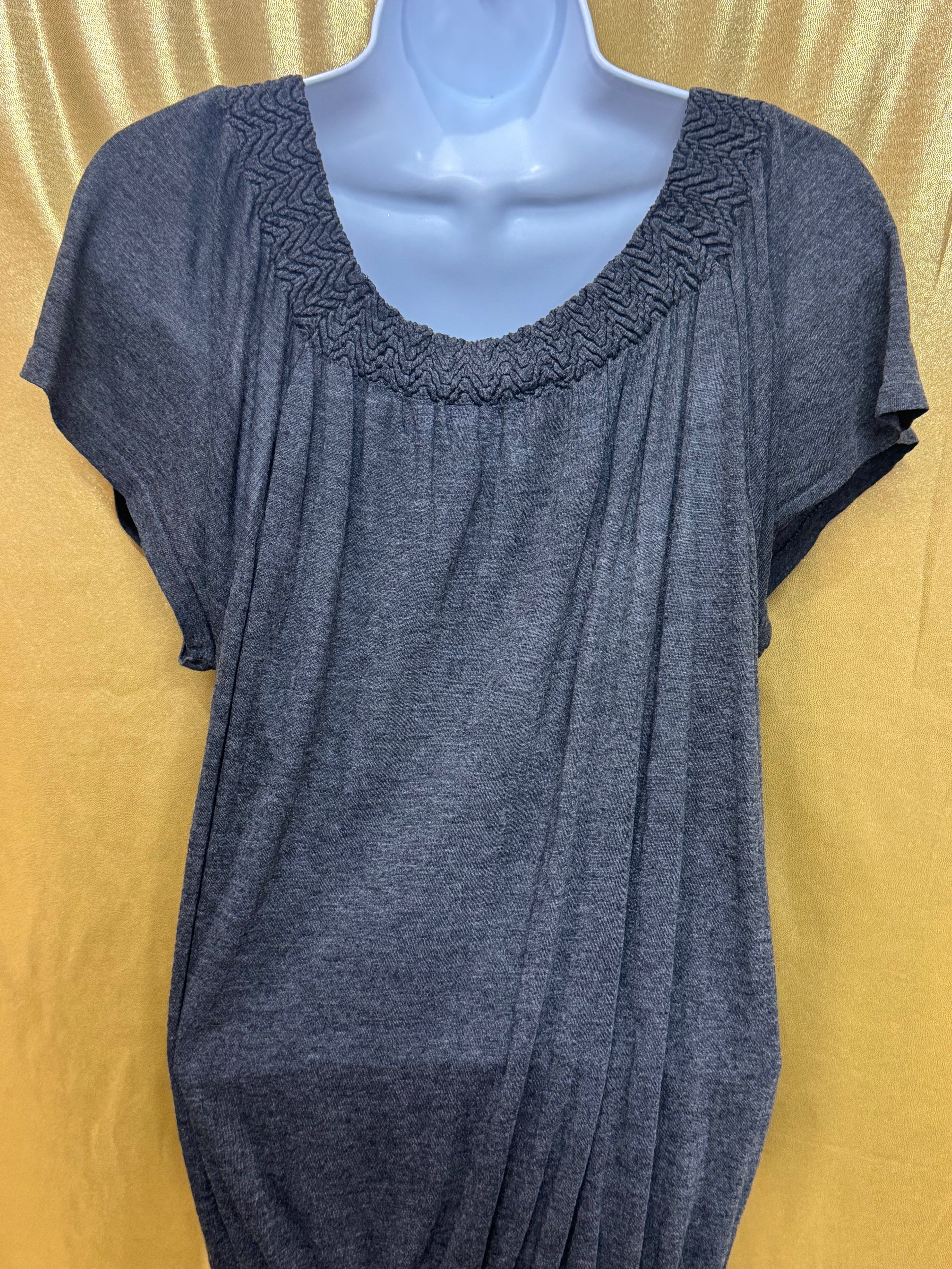 M. Rena Gray Square Neck Short Sleeve Knit Top Size L | Made in USA