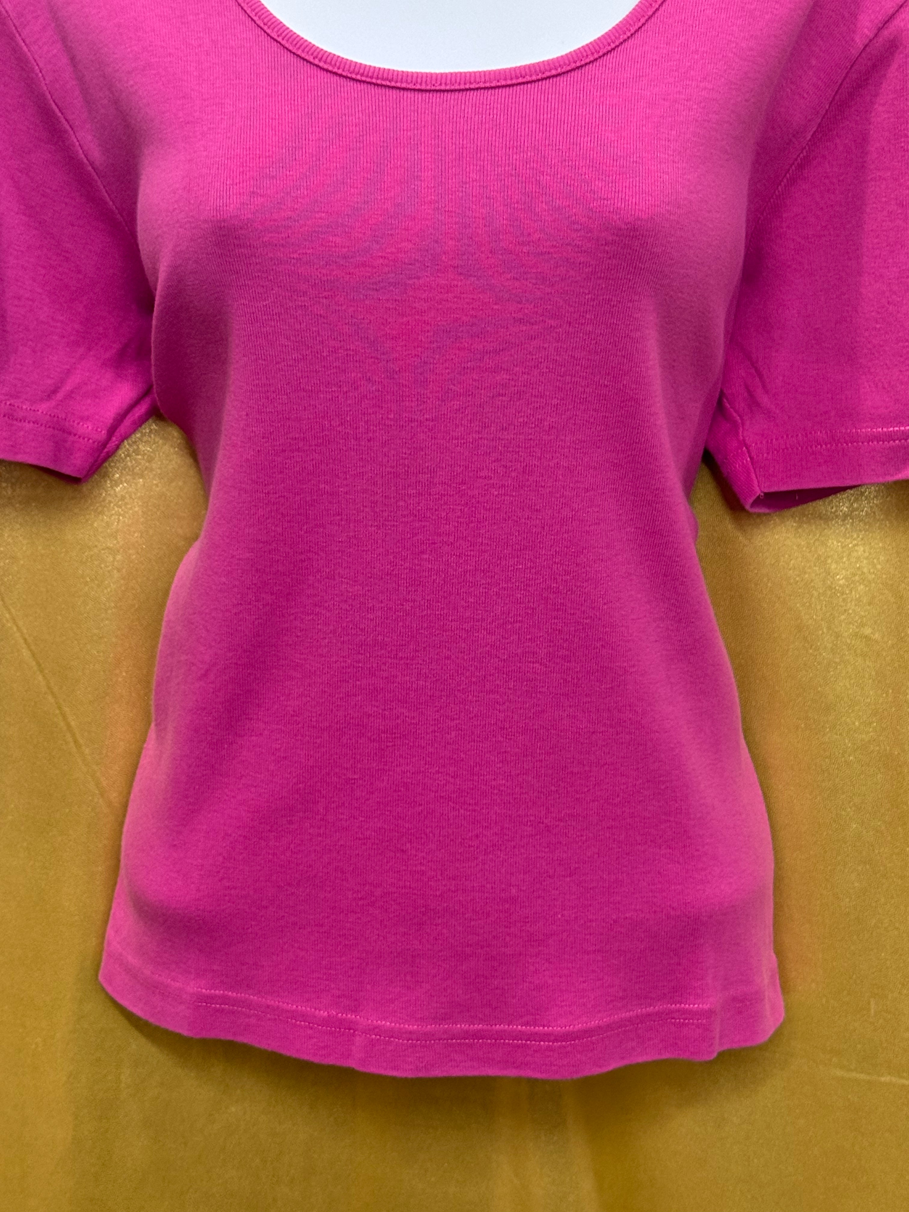 NY & Co New York & Company Magenta Pink Scoop Neck Blouse Top Cotton Size L