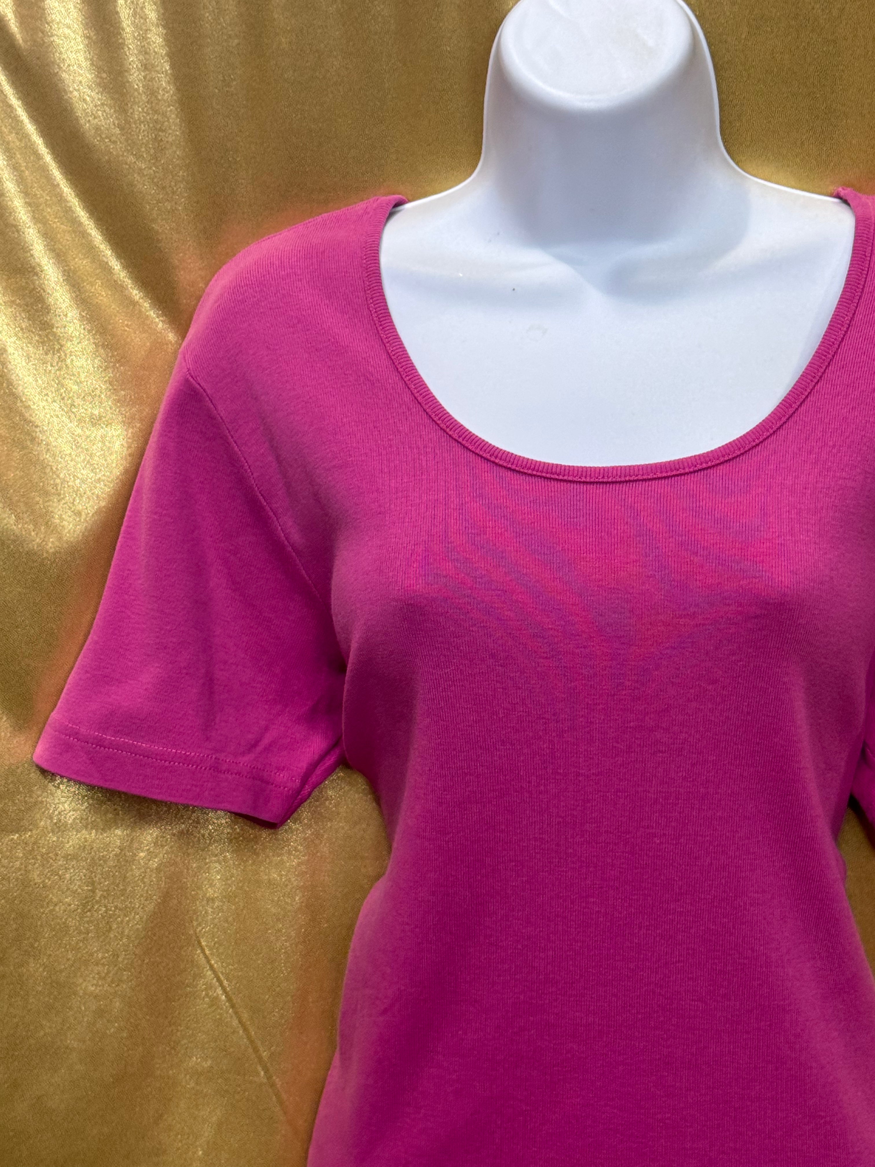 NY & Co New York & Company Magenta Pink Scoop Neck Blouse Top Cotton Size L