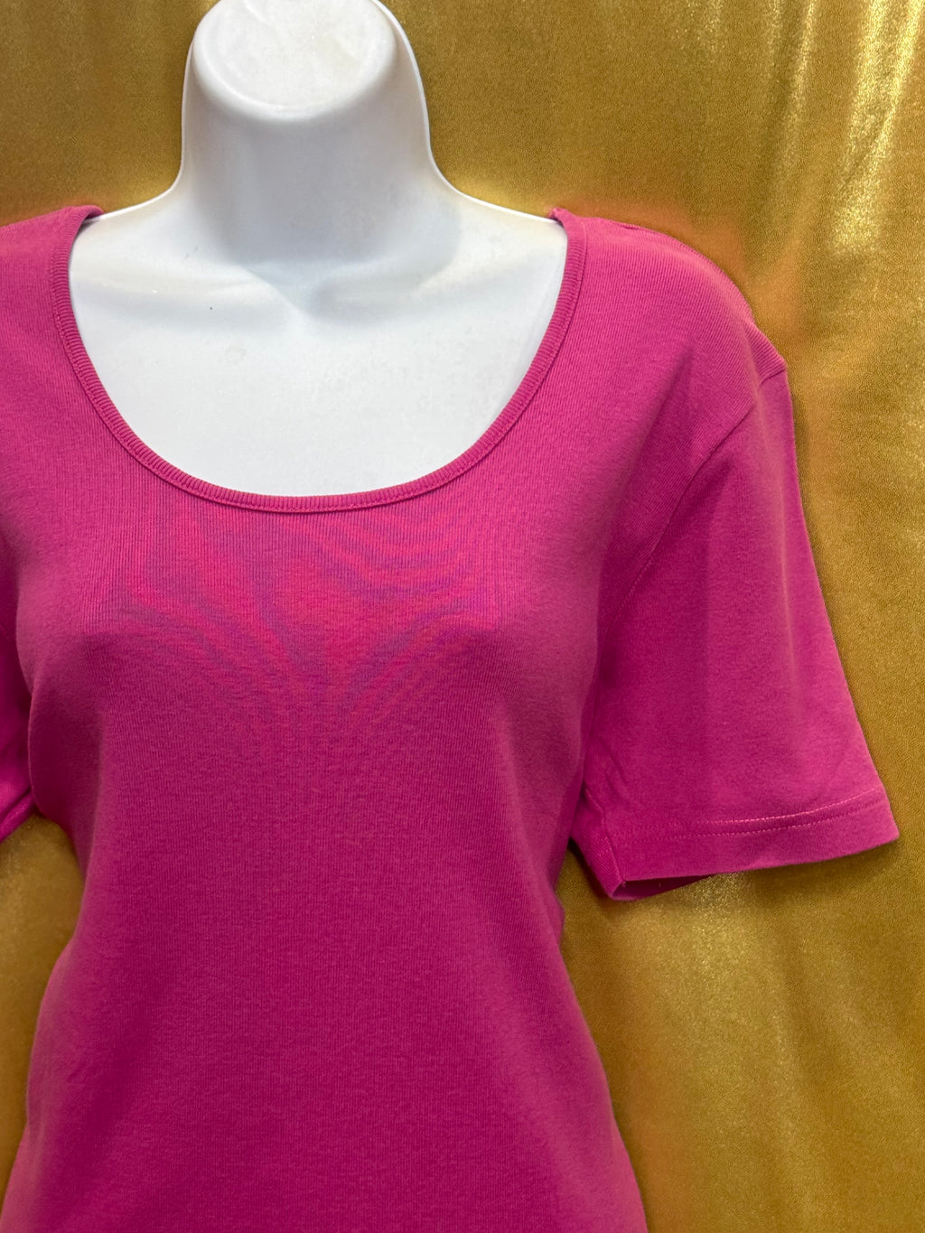 NY & Co New York & Company Magenta Pink Scoop Neck Blouse Top Cotton Size L