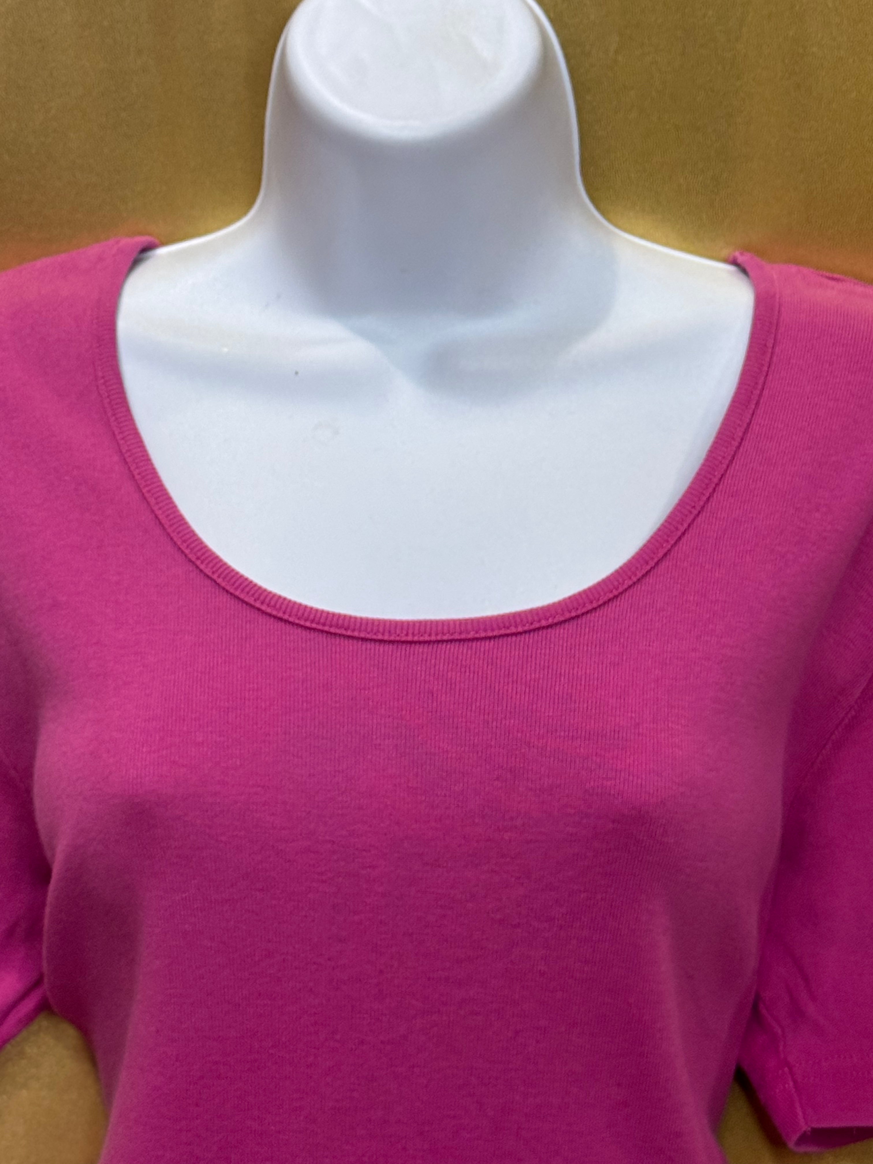 NY & Co New York & Company Magenta Pink Scoop Neck Blouse Top Cotton Size L