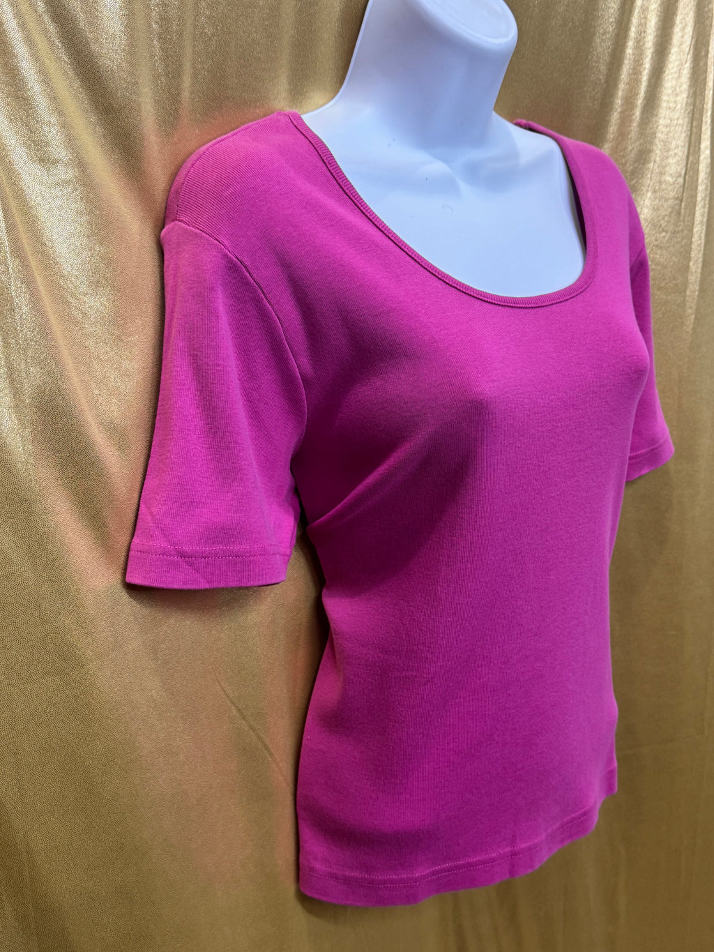 NY & Co New York & Company Magenta Pink Scoop Neck Blouse Top Cotton Size L