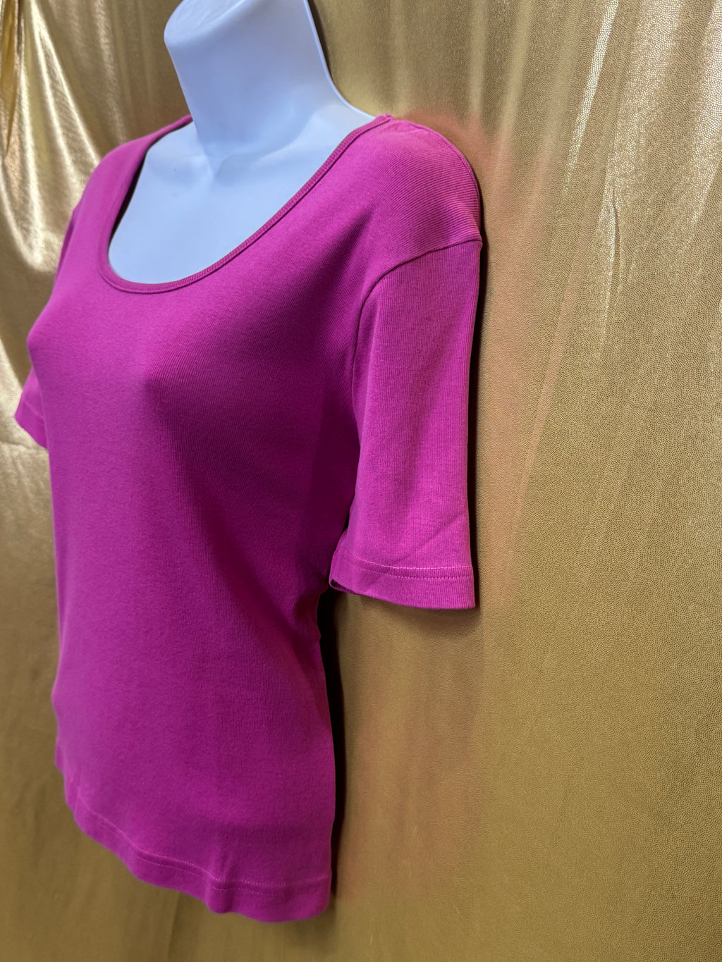 NY & Co New York & Company Magenta Pink Scoop Neck Blouse Top Cotton Size L