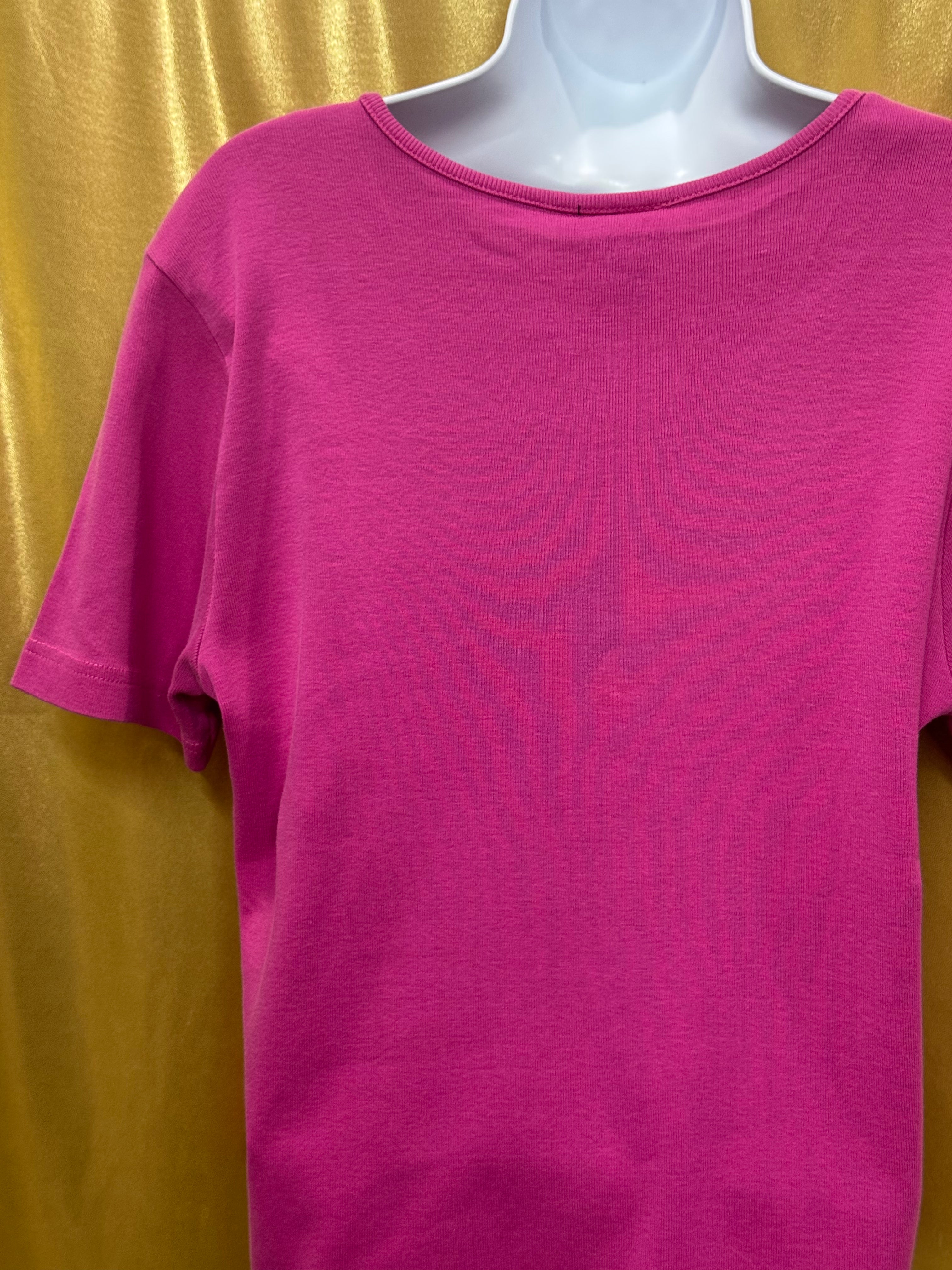 NY & Co New York & Company Magenta Pink Scoop Neck Blouse Top Cotton Size L