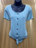 Cable & Gauge Blue Tie-Front Button Down Short Sleeve Top, Size Large