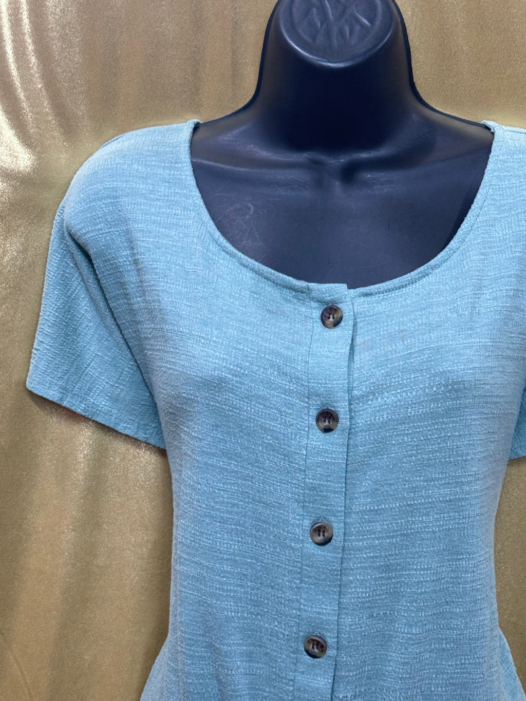 Cable & Gauge Blue Tie-Front Button Down Short Sleeve Top, Size Large