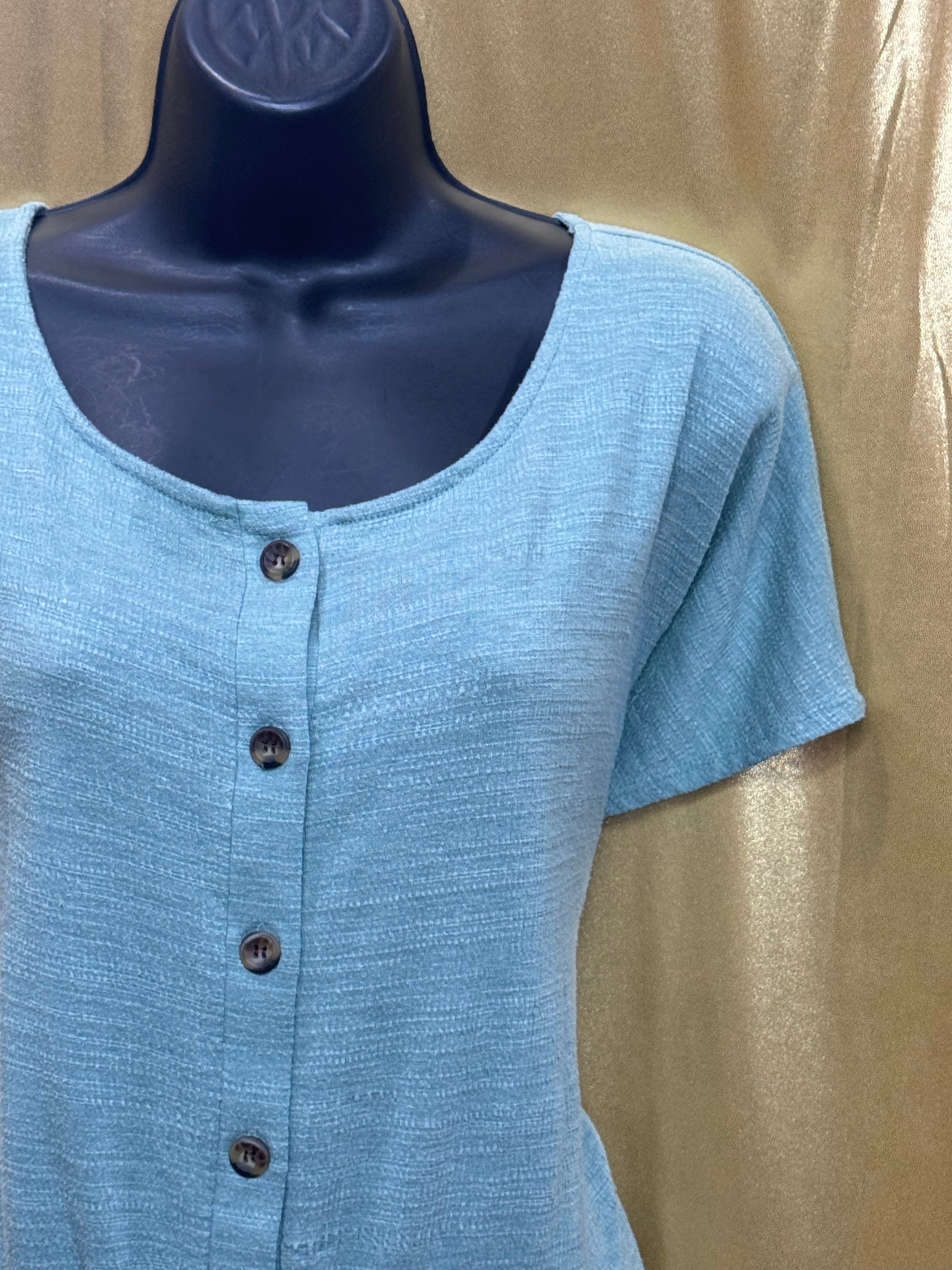 Cable & Gauge Blue Tie-Front Button Down Short Sleeve Top, Size Large