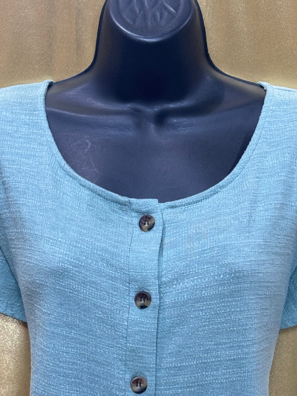 Cable & Gauge Blue Tie-Front Button Down Short Sleeve Top, Size Large