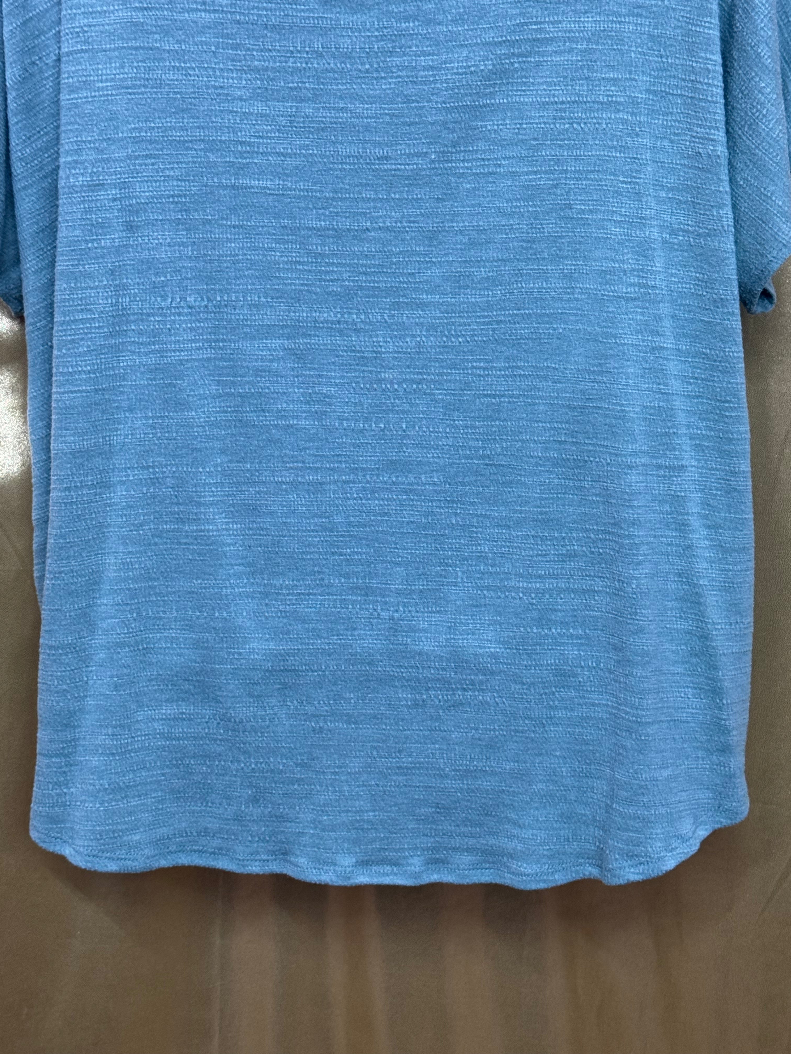 Cable & Gauge Blue Tie-Front Button Down Short Sleeve Top, Size Large