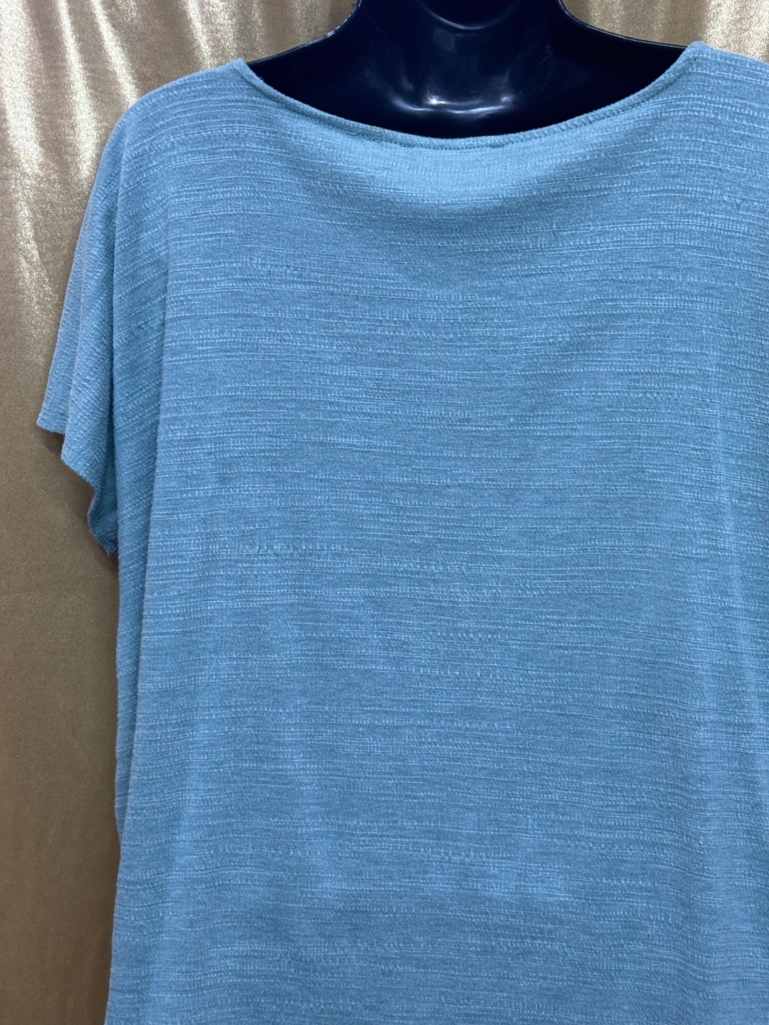 Cable & Gauge Blue Tie-Front Button Down Short Sleeve Top, Size Large
