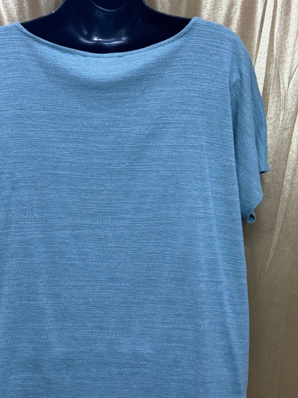 Cable & Gauge Blue Tie-Front Button Down Short Sleeve Top, Size Large