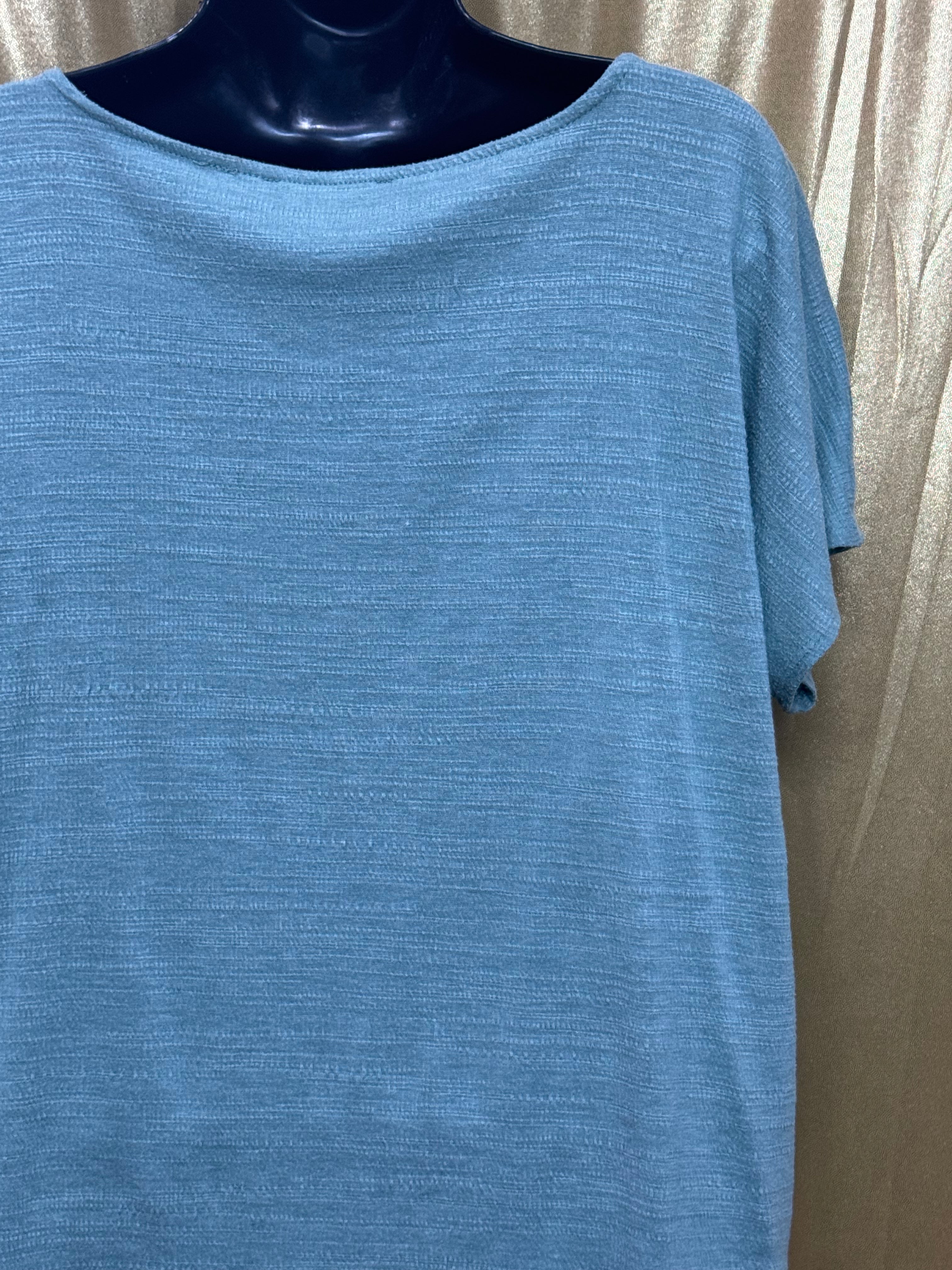 Cable & Gauge Blue Tie-Front Button Down Short Sleeve Top, Size Large