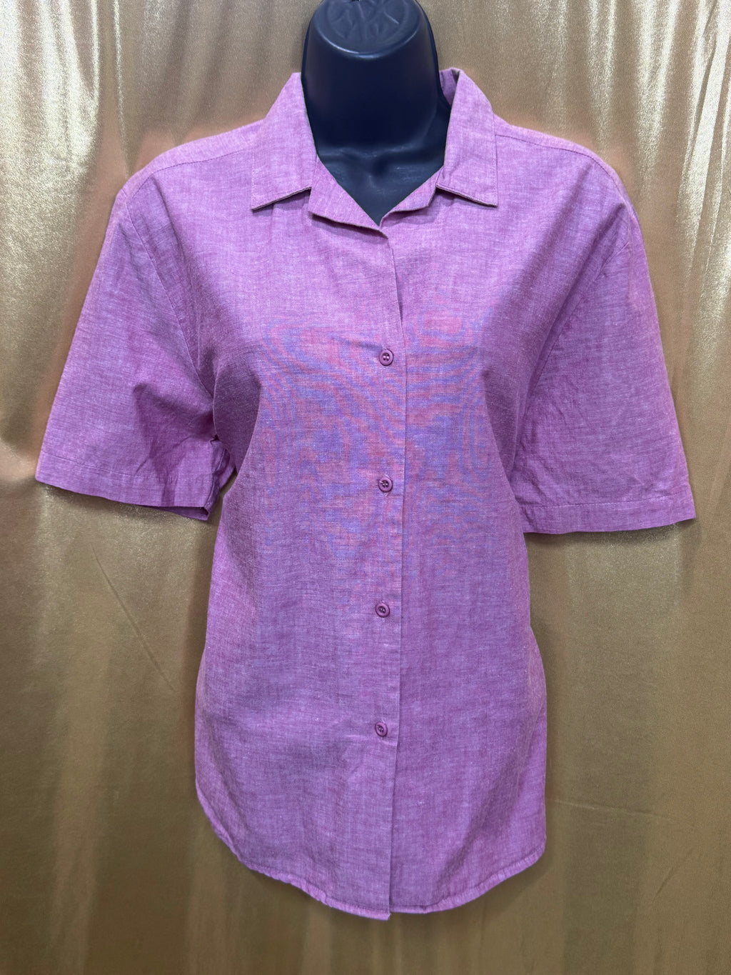 Norton & Company Pink Cotton Blend Short Sleeve Button-Up Shirt, Size L