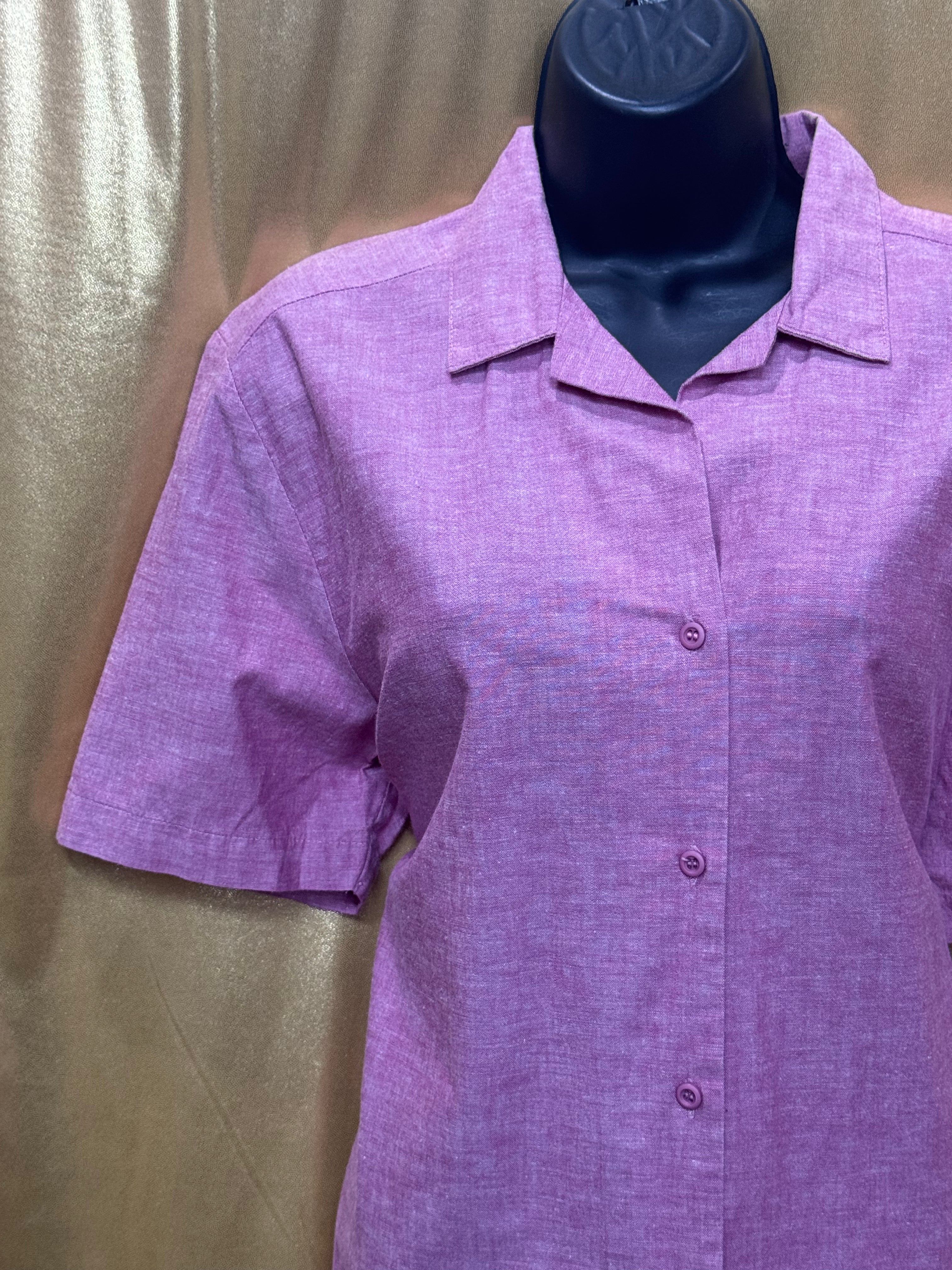 Norton & Company Pink Cotton Blend Short Sleeve Button-Up Shirt, Size L