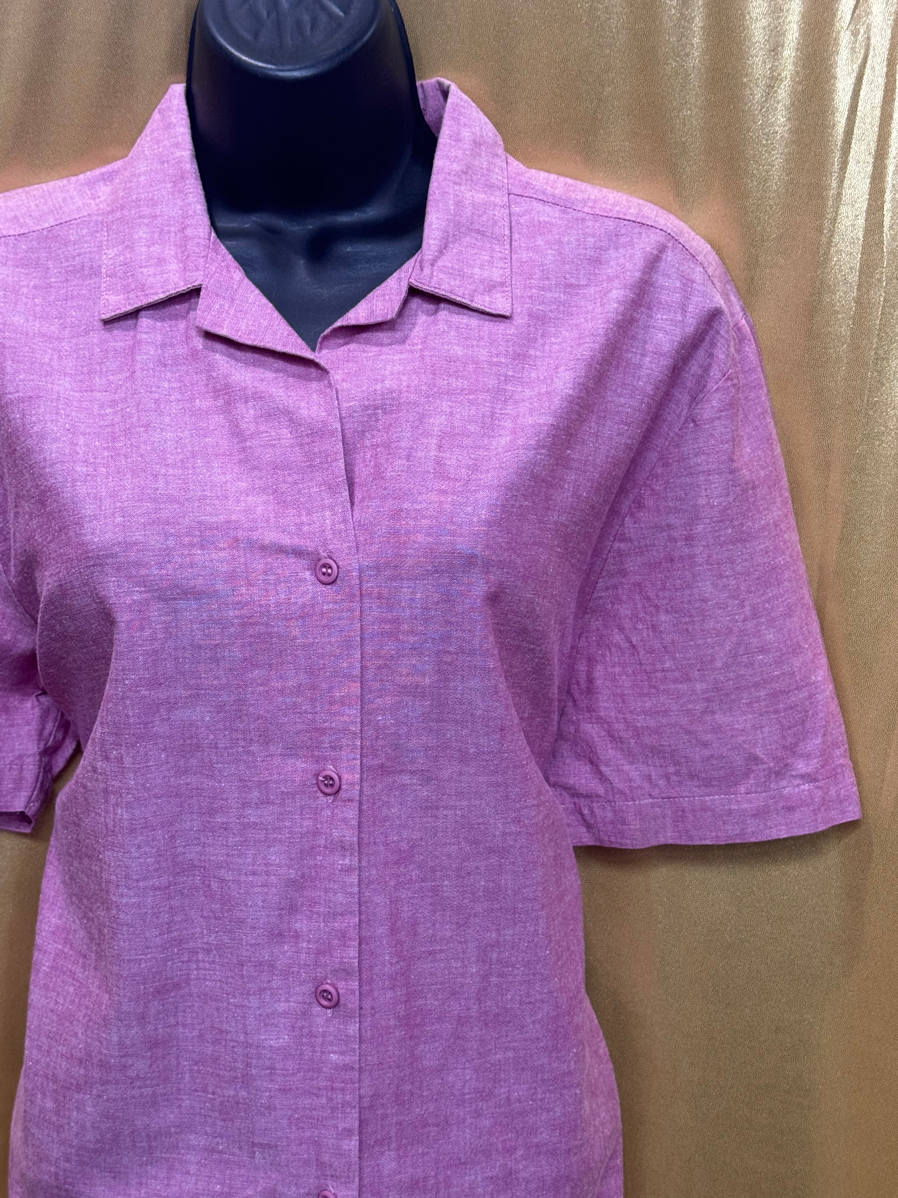 Norton & Company Pink Cotton Blend Short Sleeve Button-Up Shirt, Size L