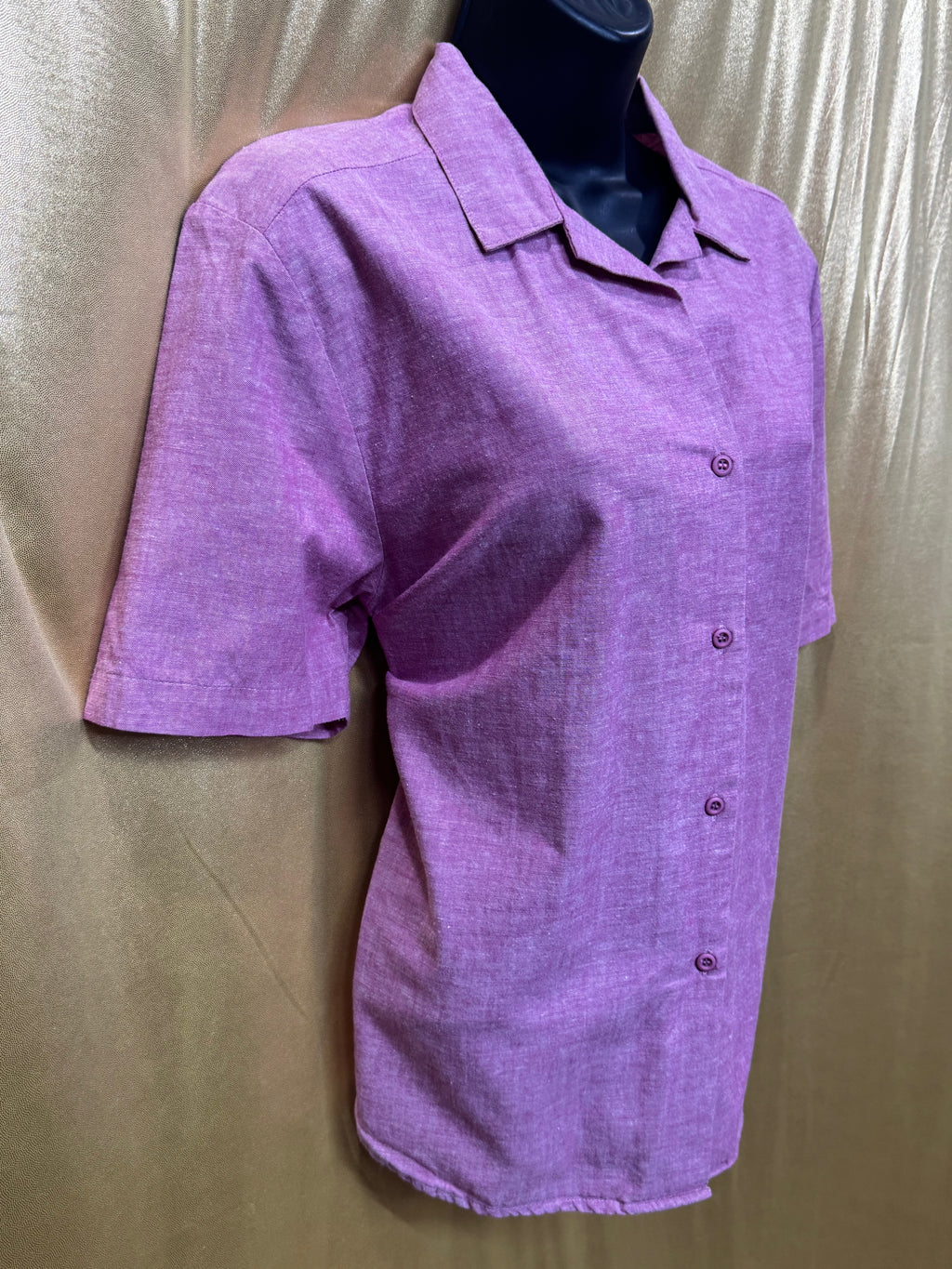Norton & Company Pink Cotton Blend Short Sleeve Button-Up Shirt, Size L