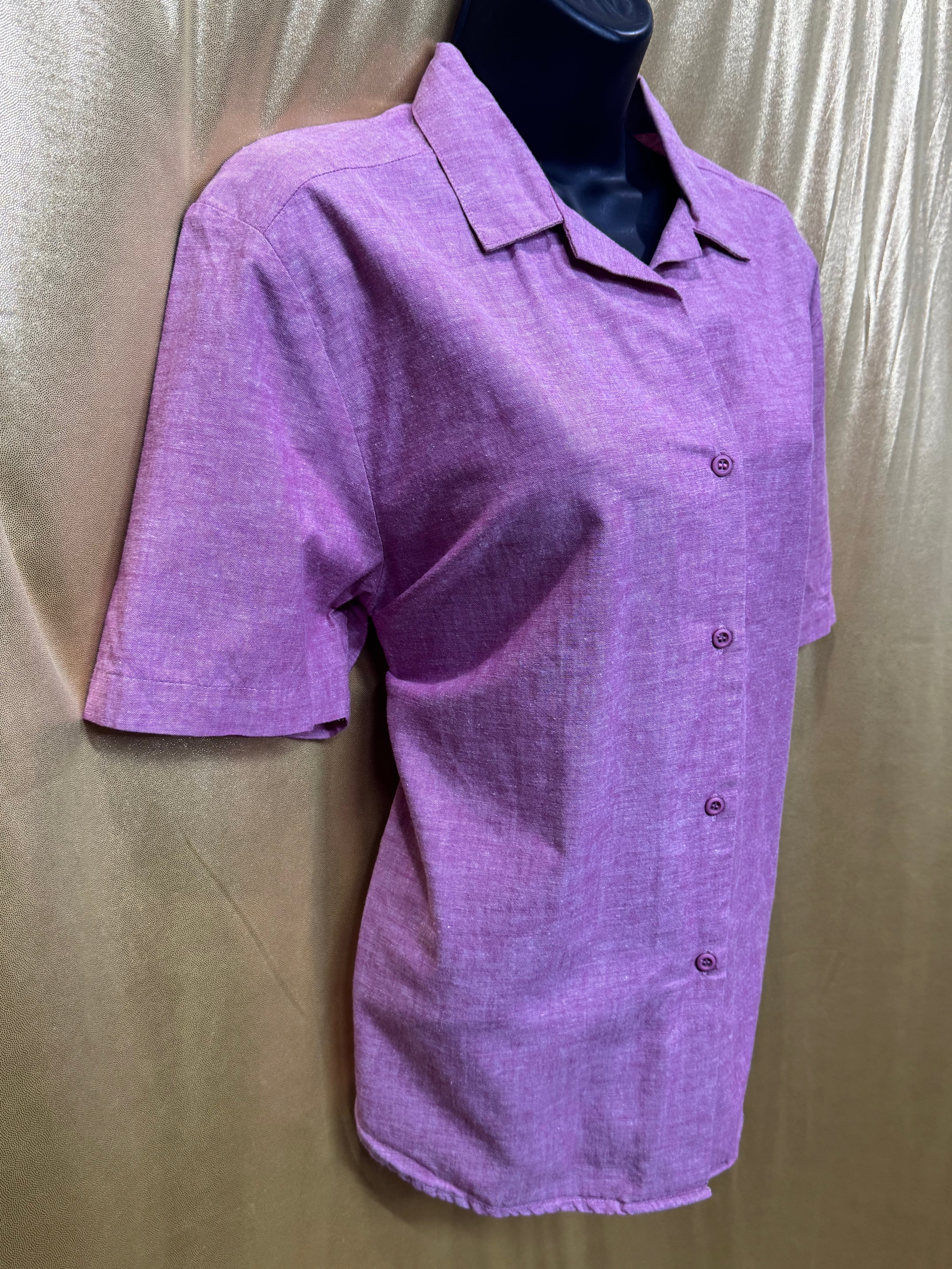 Norton & Company Pink Cotton Blend Short Sleeve Button-Up Shirt, Size L