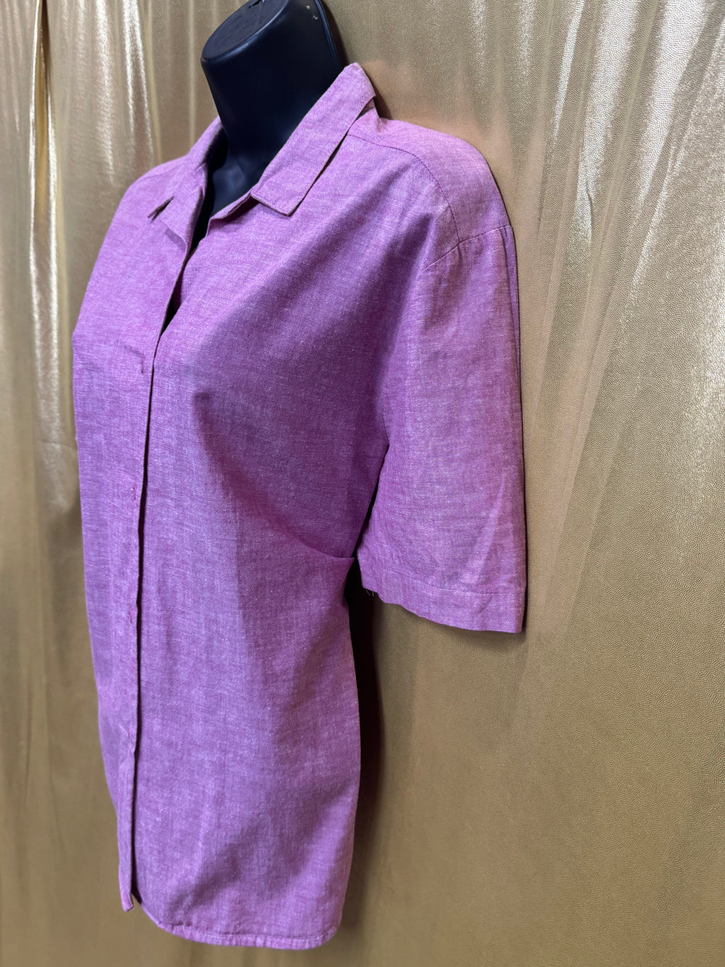 Norton & Company Pink Cotton Blend Short Sleeve Button-Up Shirt, Size L