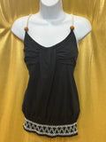 Vintage Bongo Black Rope Strap Tank Top with Wooden Beads Size L