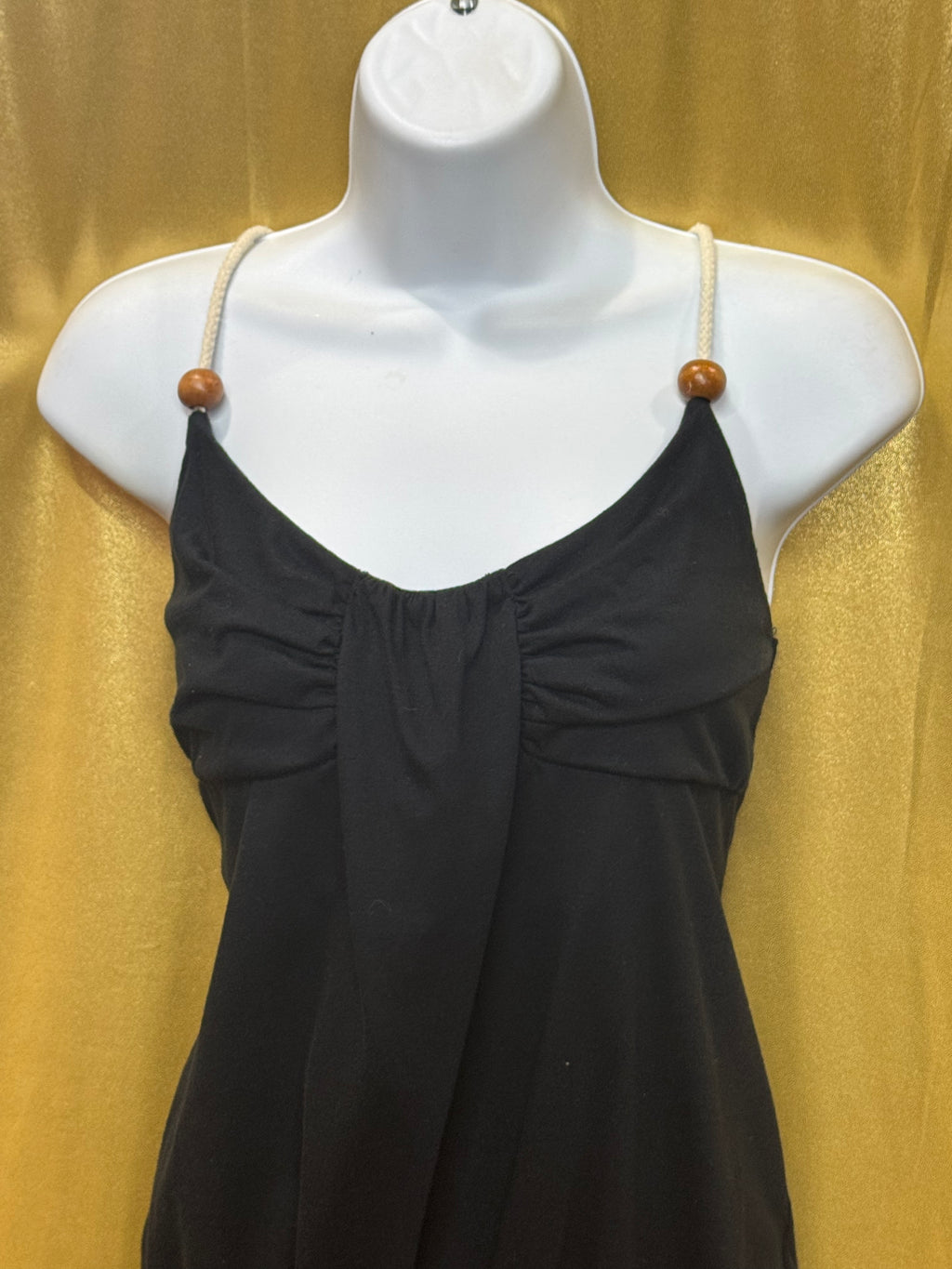 Vintage Bongo Black Rope Strap Tank Top with Wooden Beads Size L