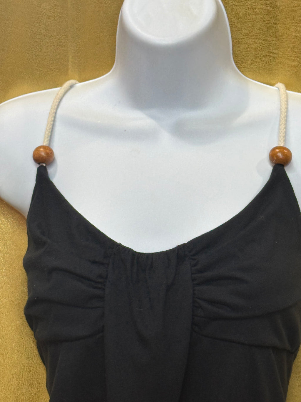 Vintage Bongo Black Rope Strap Tank Top with Wooden Beads Size L