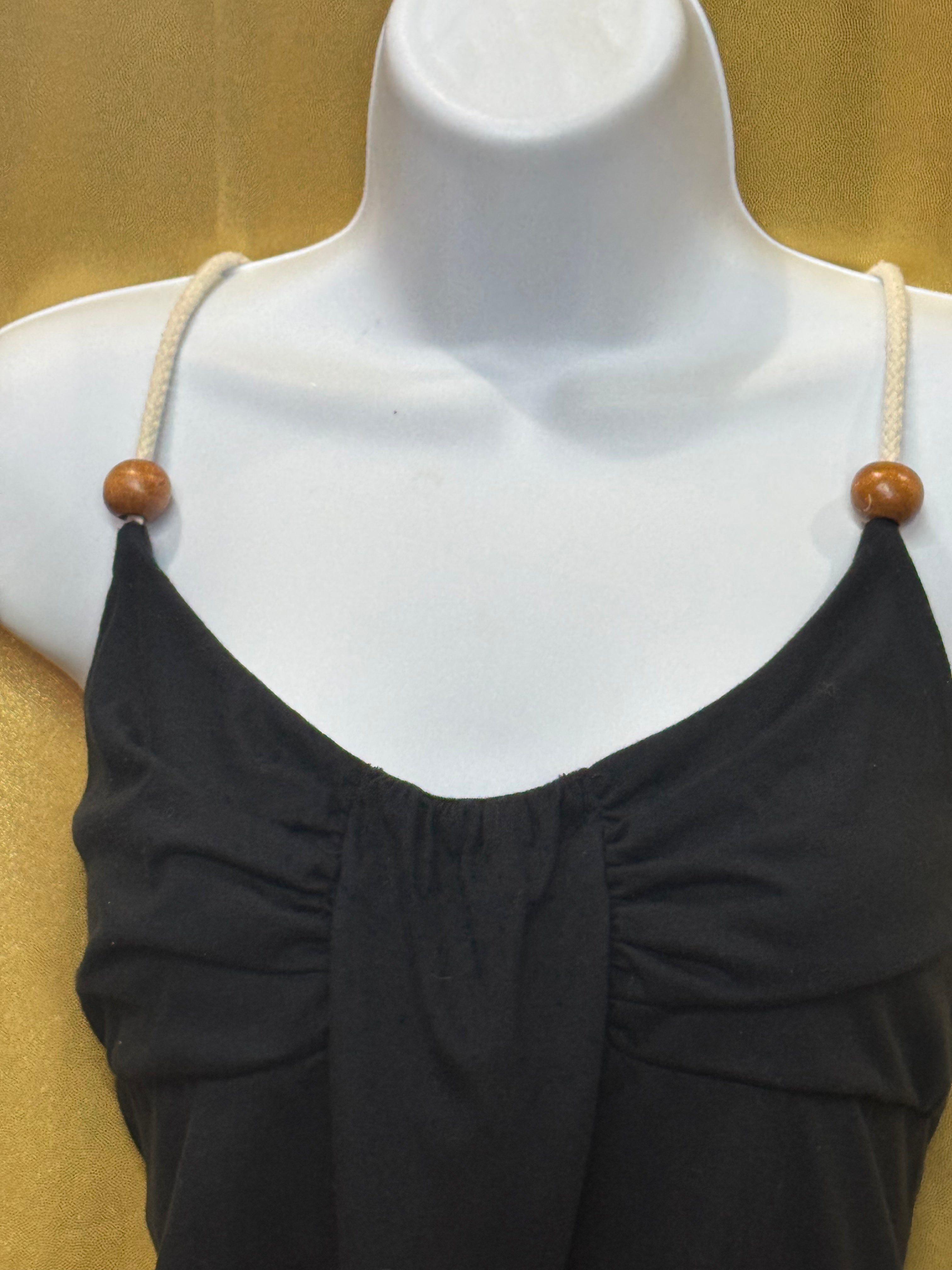 Vintage Bongo Black Rope Strap Tank Top with Wooden Beads Size L
