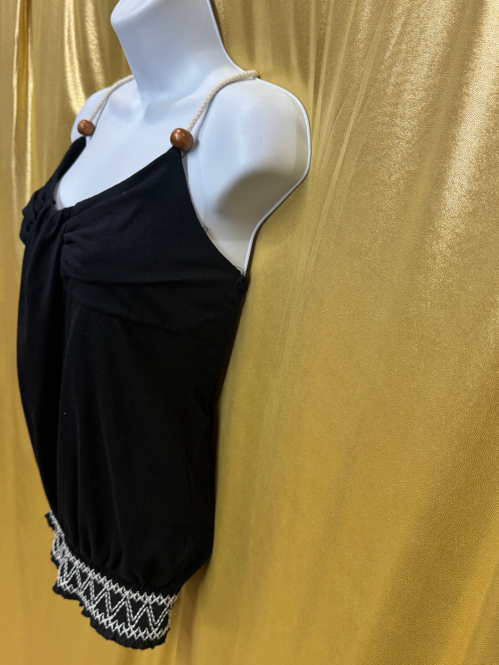 Vintage Bongo Black Rope Strap Tank Top with Wooden Beads Size L