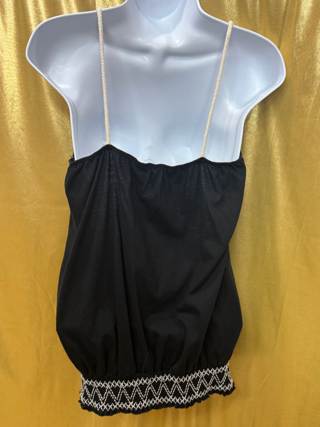 Vintage Bongo Black Rope Strap Tank Top with Wooden Beads Size L