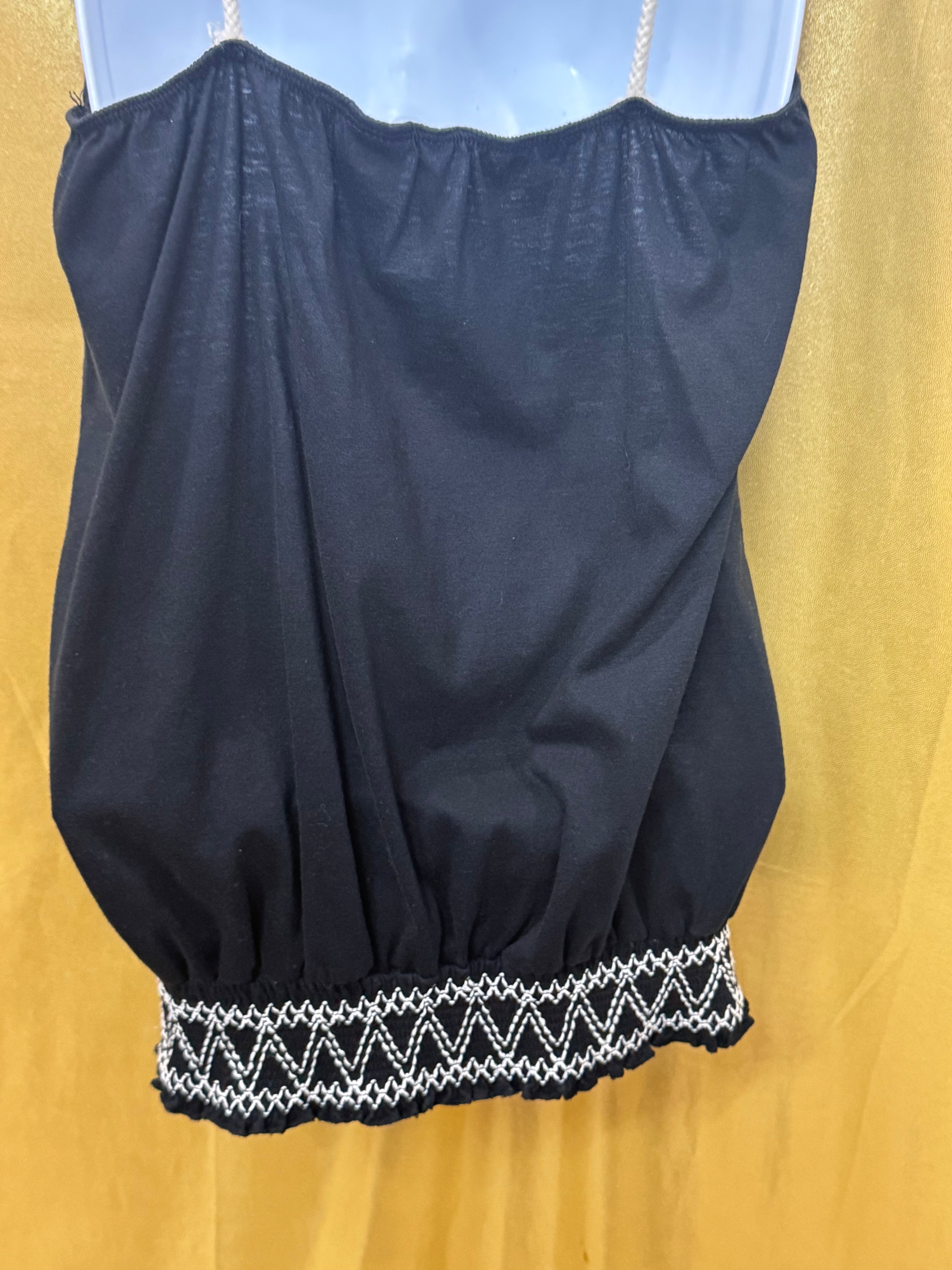 Vintage Bongo Black Rope Strap Tank Top with Wooden Beads Size L