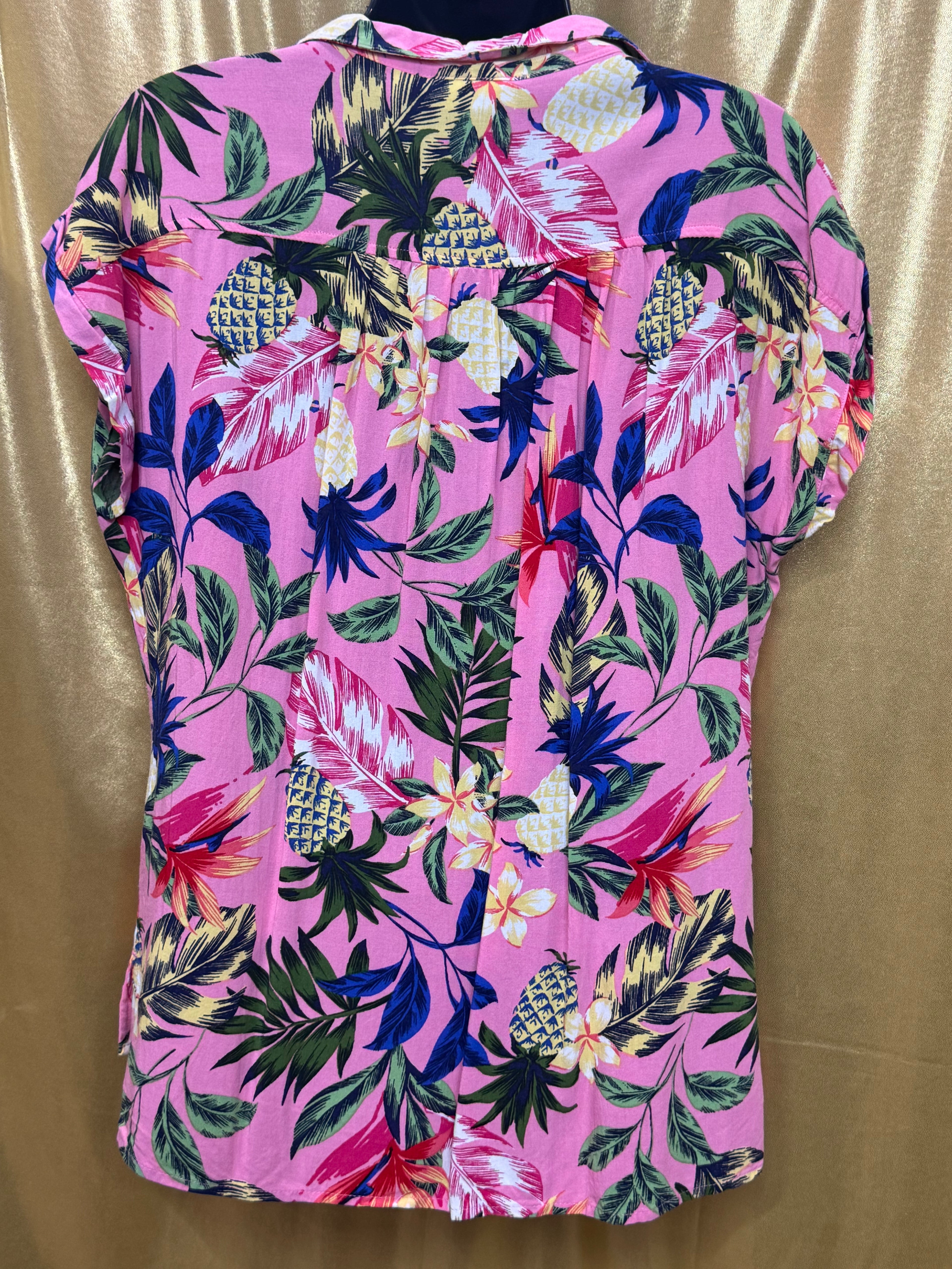 Kiwi Fresh Pink Tropical Pineapple Rayon Button Down Shirt Size Large