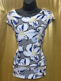 Jules & Leopold Blue Floral Striped Top Size L | Made in Canada Spandex Blend
