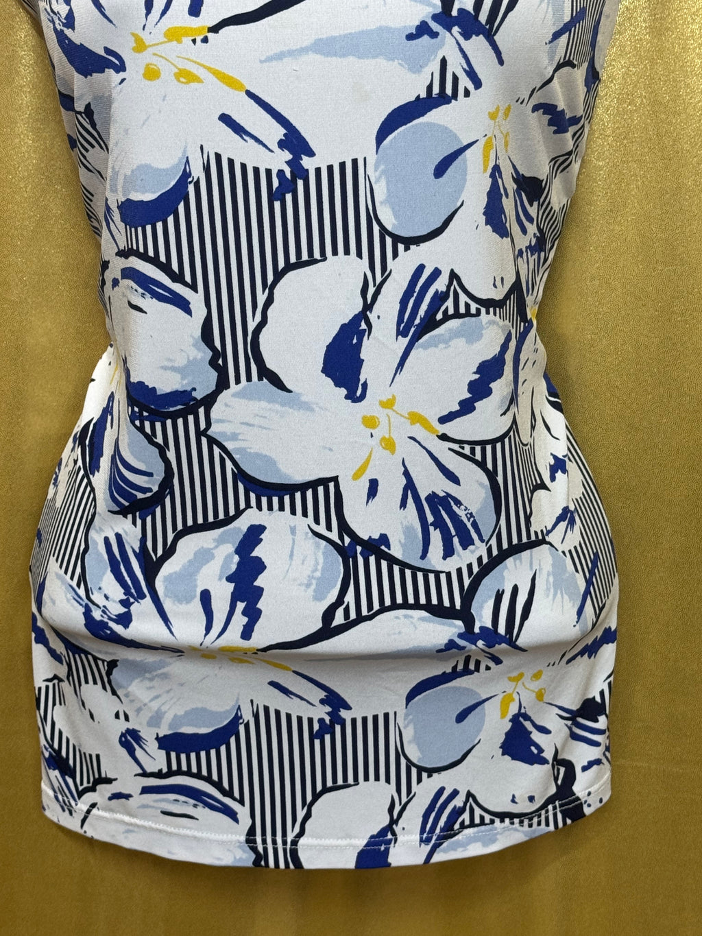Jules & Leopold Blue Floral Striped Top Size L | Made in Canada Spandex Blend