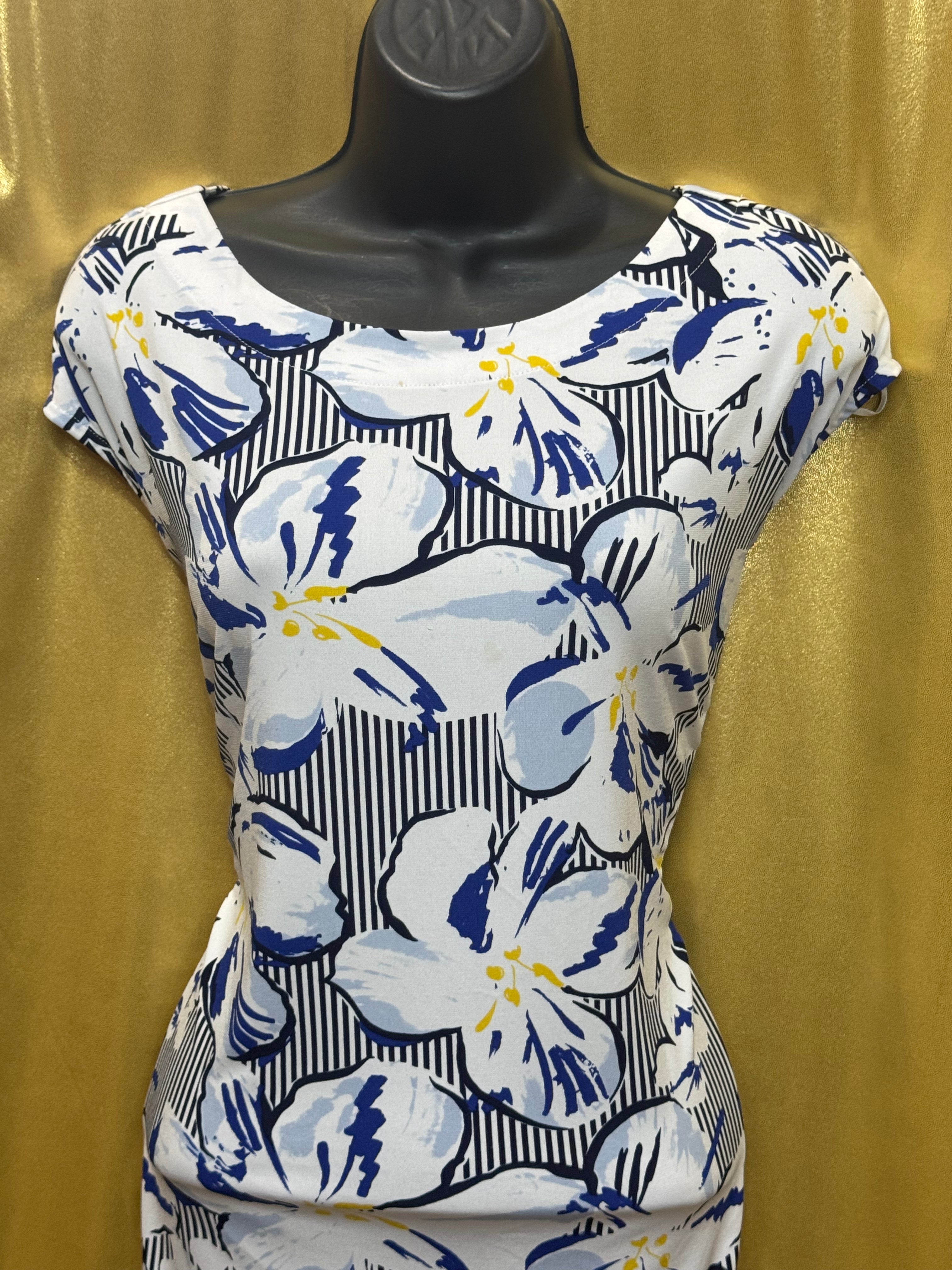 Jules & Leopold Blue Floral Striped Top Size L | Made in Canada Spandex Blend