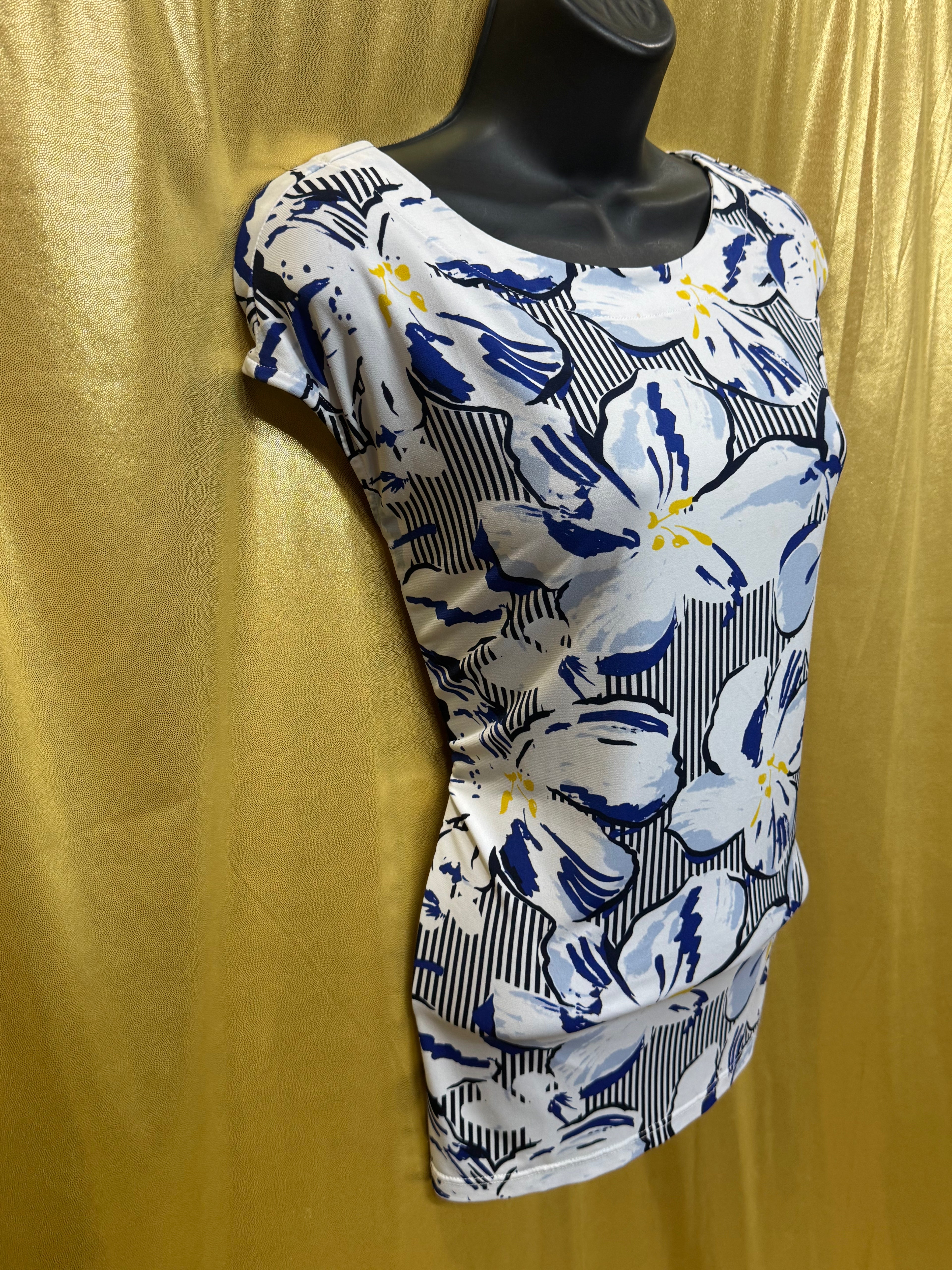 Jules & Leopold Blue Floral Striped Top Size L | Made in Canada Spandex Blend