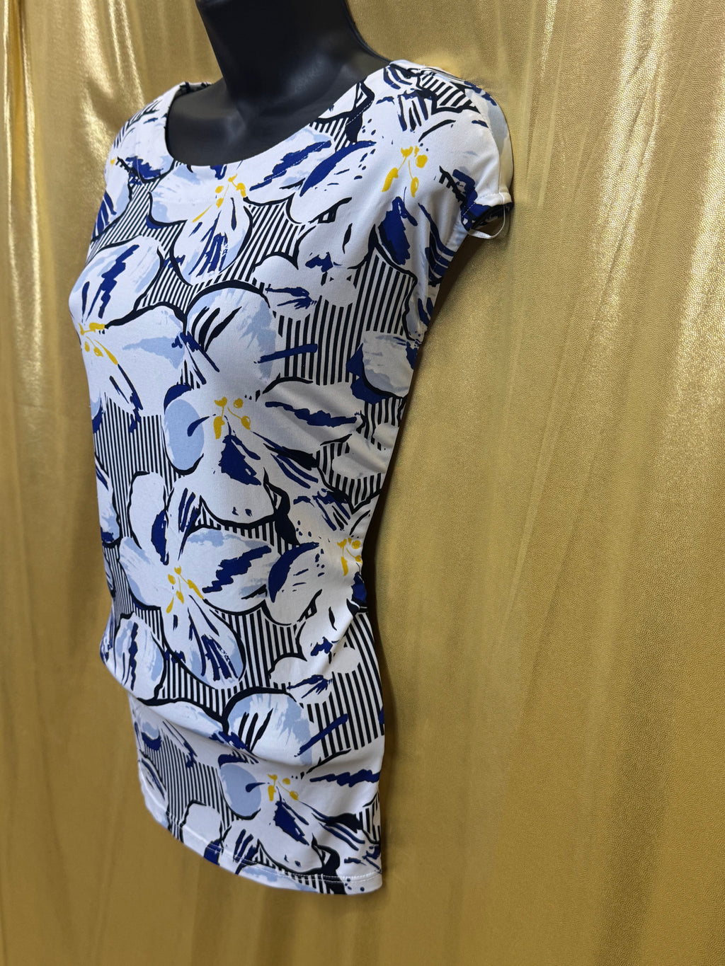 Jules & Leopold Blue Floral Striped Top Size L | Made in Canada Spandex Blend