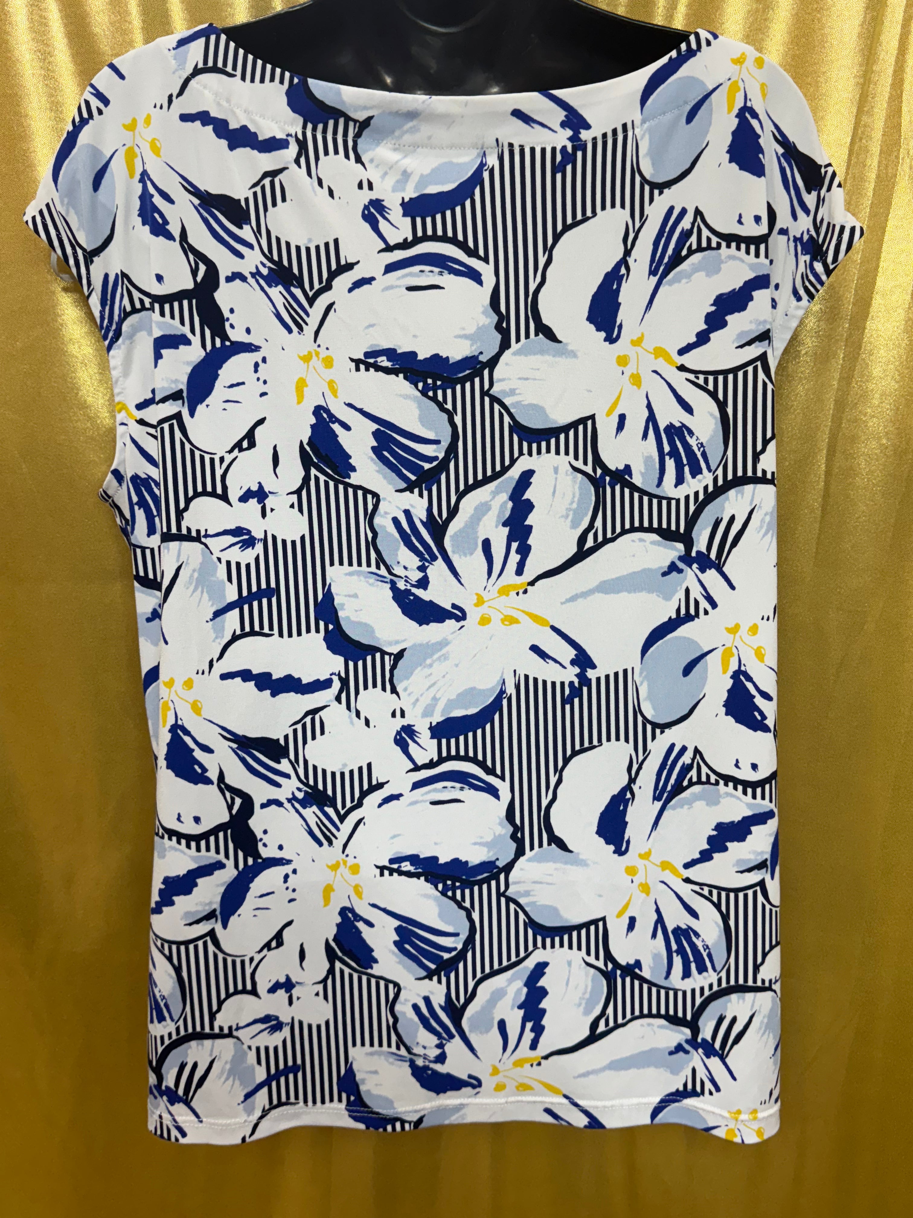 Jules & Leopold Blue Floral Striped Top Size L | Made in Canada Spandex Blend