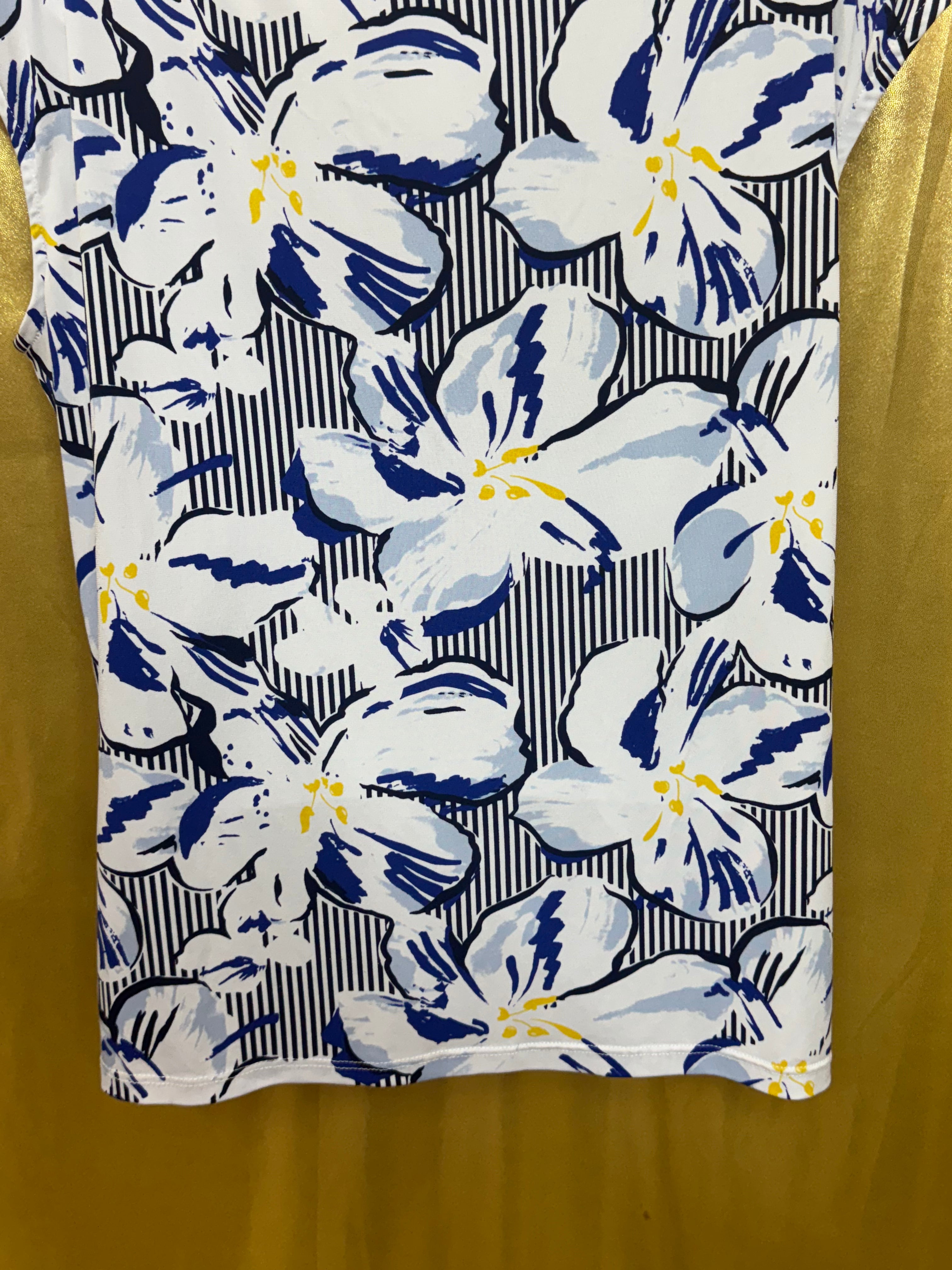 Jules & Leopold Blue Floral Striped Top Size L | Made in Canada Spandex Blend
