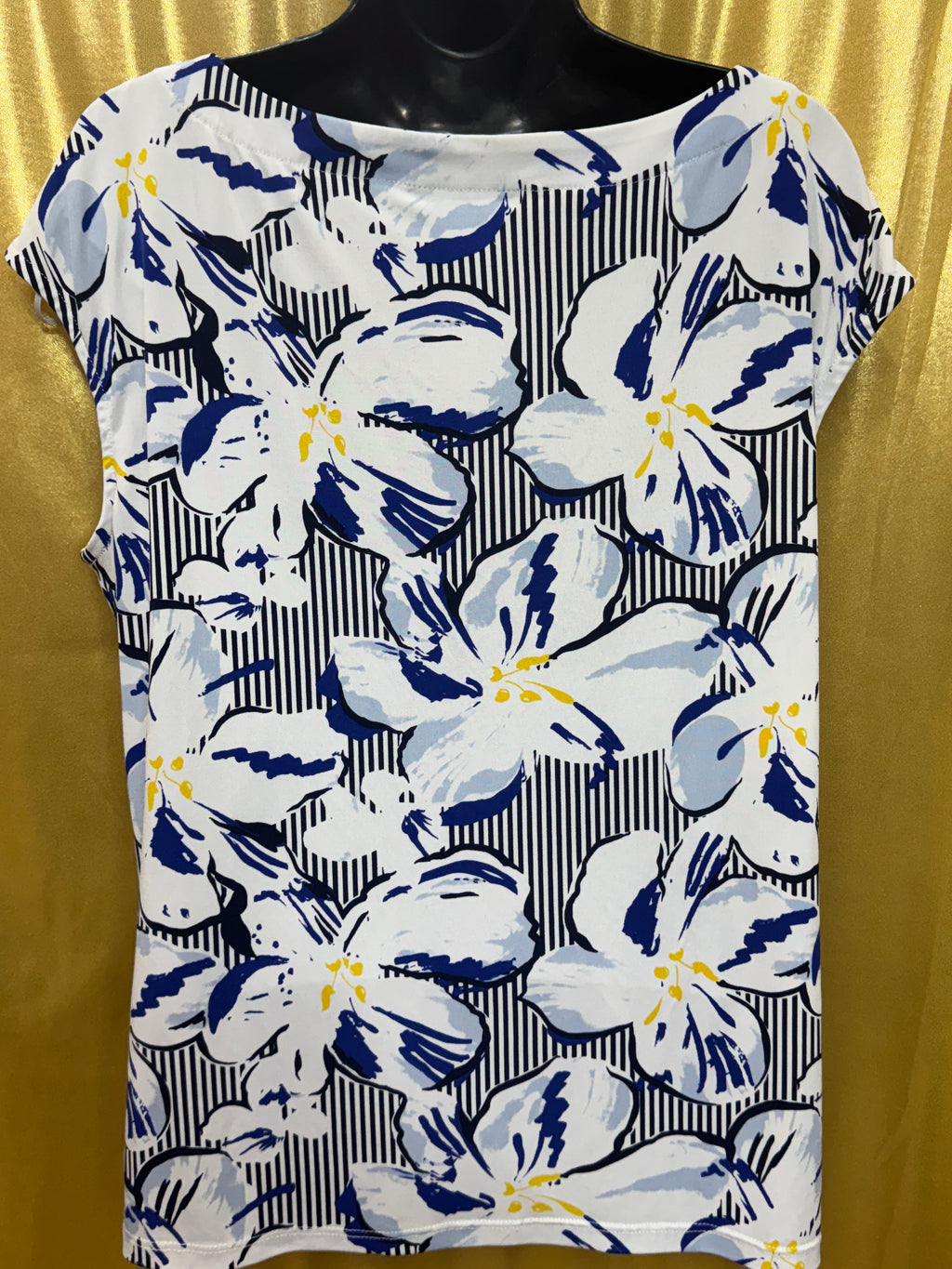 Jules & Leopold Blue Floral Striped Top Size L | Made in Canada Spandex Blend