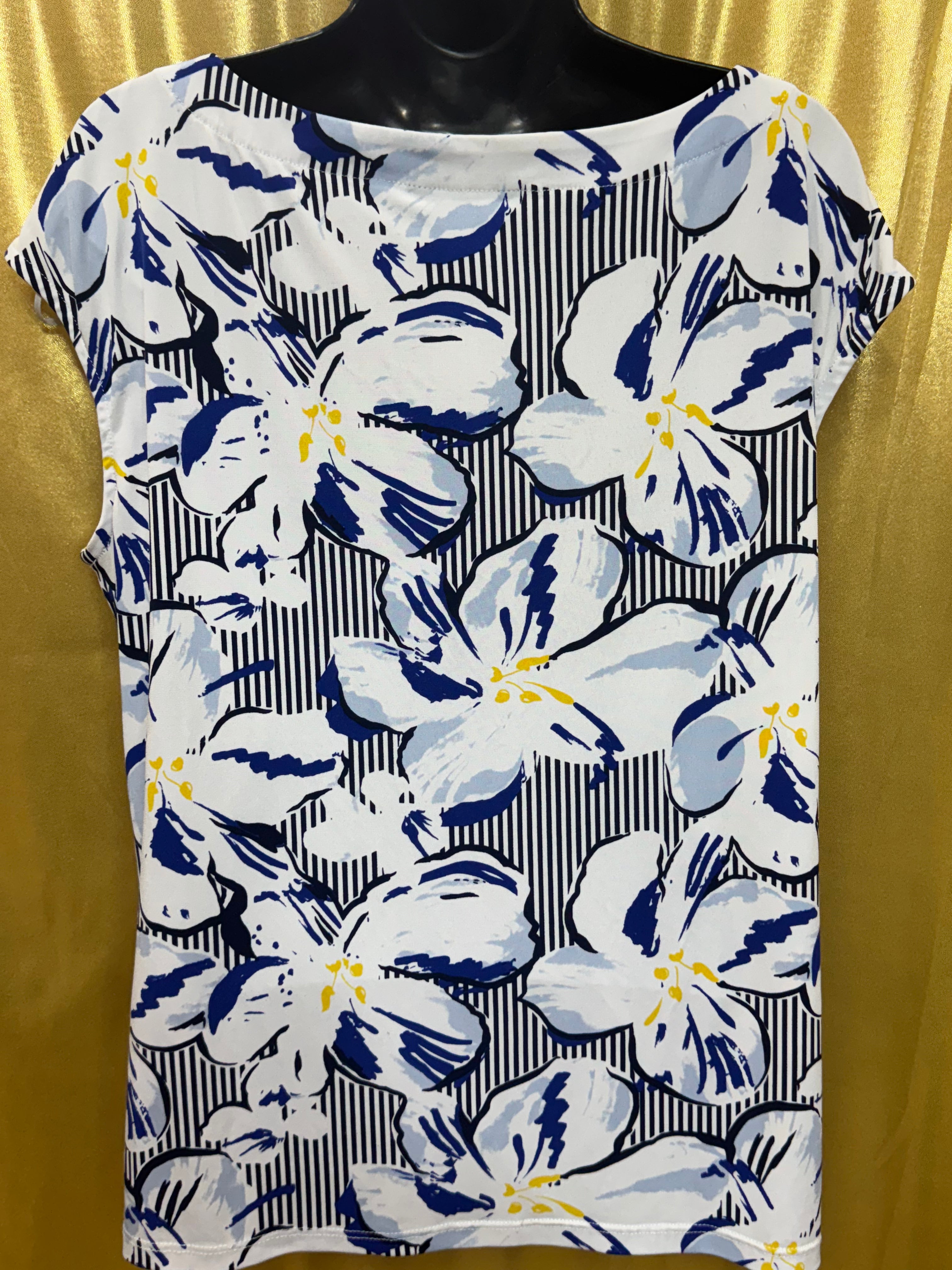 Jules & Leopold Blue Floral Striped Top Size L | Made in Canada Spandex Blend