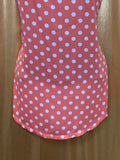 Claudia Richard Coral Polka Dot Tank Top Lace Shoulder Accents Size L USA Made