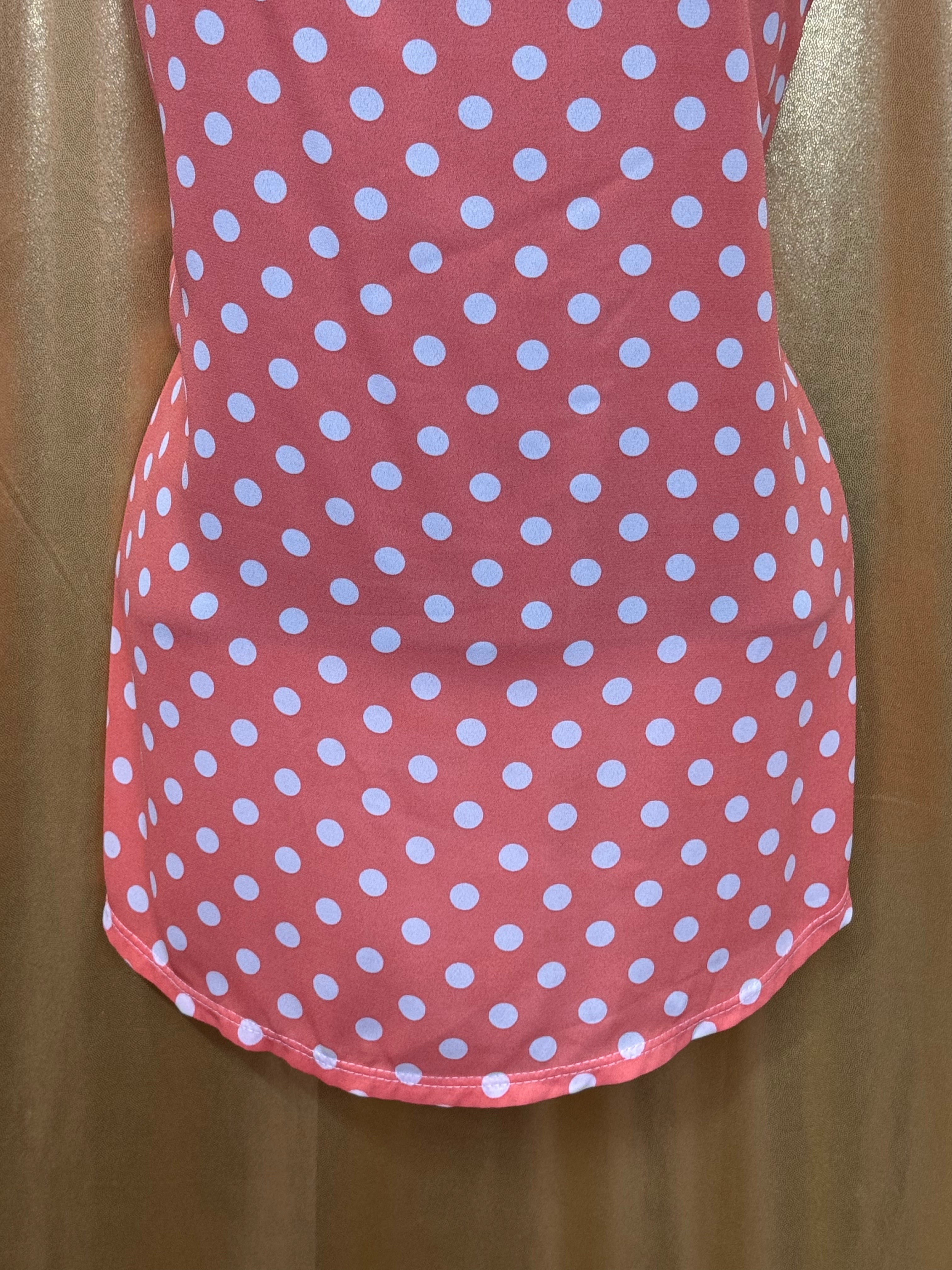 Claudia Richard Coral Polka Dot Tank Top Lace Shoulder Accents Size L USA Made