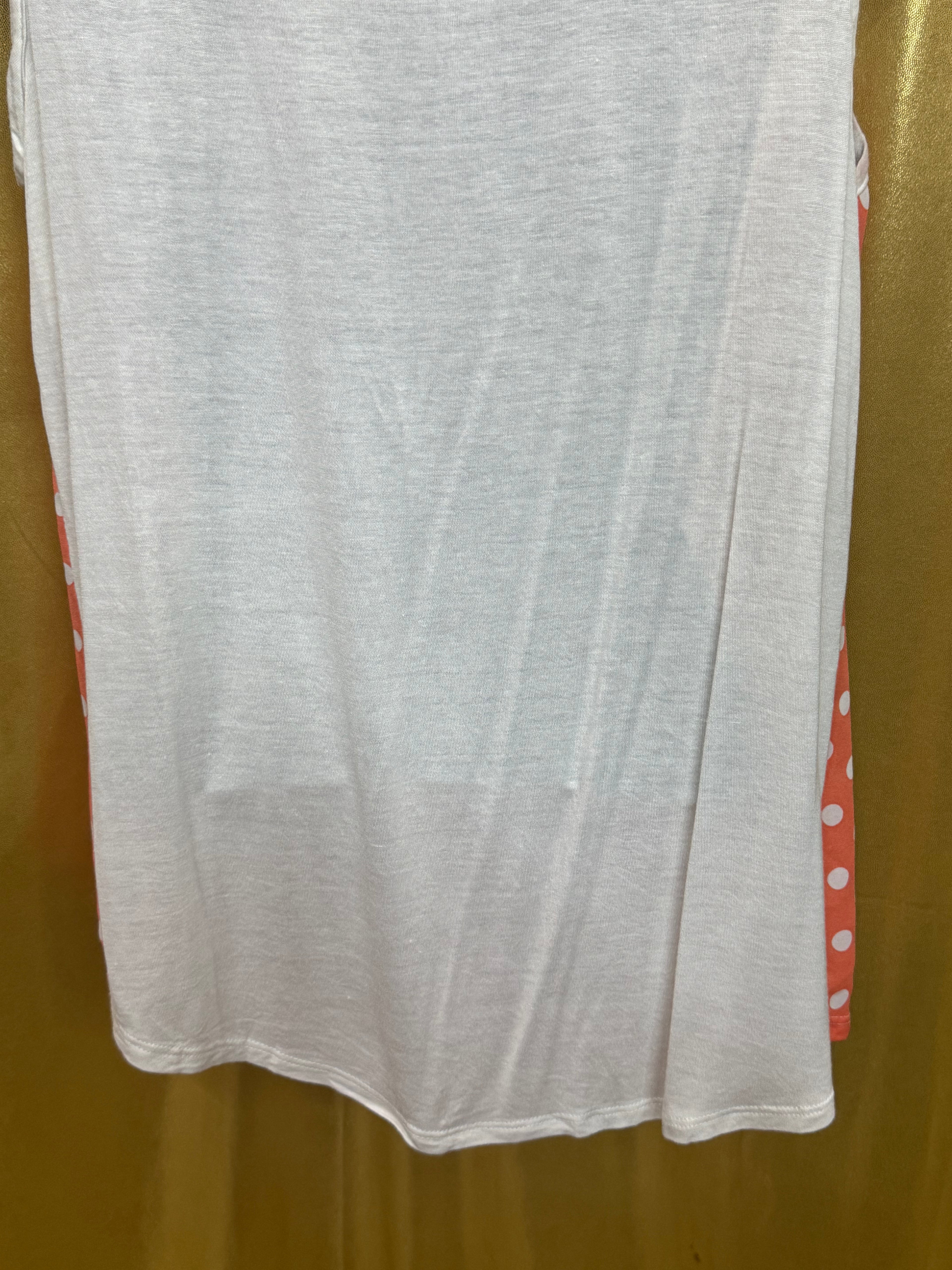 Claudia Richard Coral Polka Dot Tank Top Lace Shoulder Accents Size L USA Made